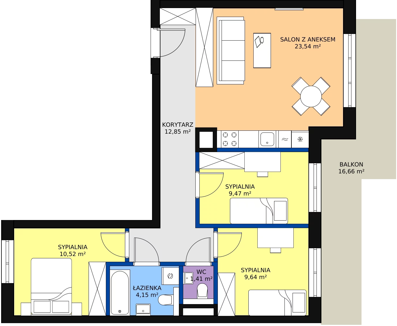 4 pokoje, mieszkanie 72,22 m², piętro 4, oferta nr 23, Kapelanka – Pychowicka - Budynek CD, Kraków, Dębniki, Zakrzówek, ul. Pychowicka 3C