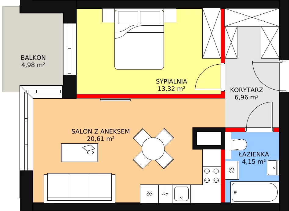 Mieszkanie 45,84 m², piętro 2, oferta nr 57, Kapelanka – Pychowicka - Budynek CD, Kraków, Dębniki, Zakrzówek, ul. Pychowicka 3C