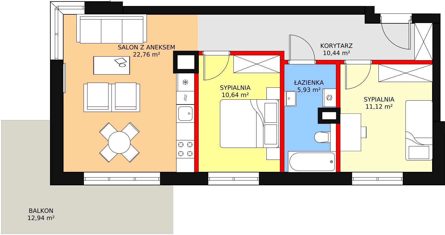 Mieszkanie 61,41 m², piętro 2, oferta nr 56, Kapelanka – Pychowicka - Budynek CD, Kraków, Dębniki, Zakrzówek, ul. Pychowicka 3C