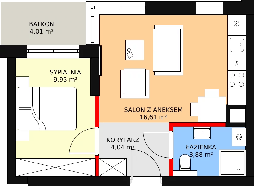 2 pokoje, mieszkanie 34,69 m², piętro 4, oferta nr 21, Kapelanka – Pychowicka - Budynek CD, Kraków, Dębniki, Zakrzówek, ul. Pychowicka 3C