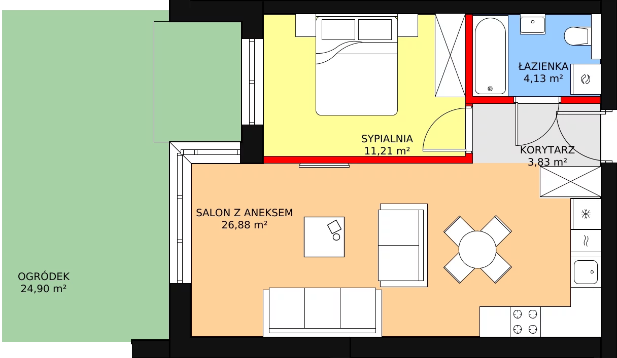 Mieszkanie 46,55 m², parter, oferta nr 37, Kapelanka – Pychowicka - Budynek CD, Kraków, Dębniki, Zakrzówek, ul. Pychowicka 3C