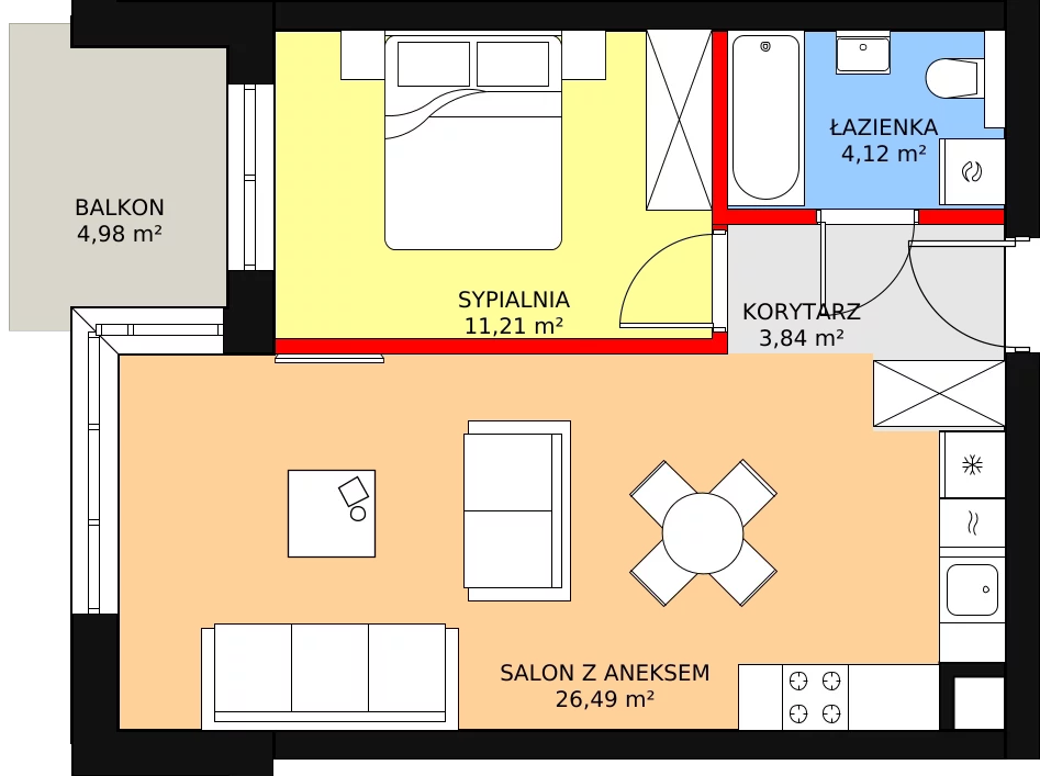 Mieszkanie 46,18 m², piętro 2, oferta nr 59, Kapelanka – Pychowicka - Budynek CD, Kraków, Dębniki, Zakrzówek, ul. Pychowicka 3C