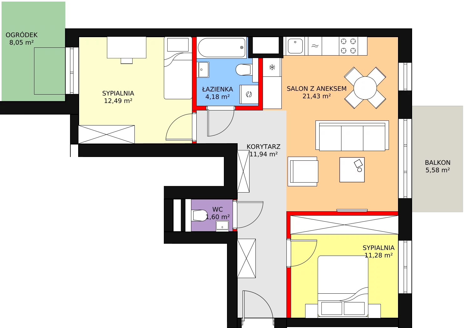 Mieszkanie 63,66 m², parter, oferta nr 35, Kapelanka – Pychowicka - Budynek CD, Kraków, Dębniki, Zakrzówek, ul. Pychowicka 3C