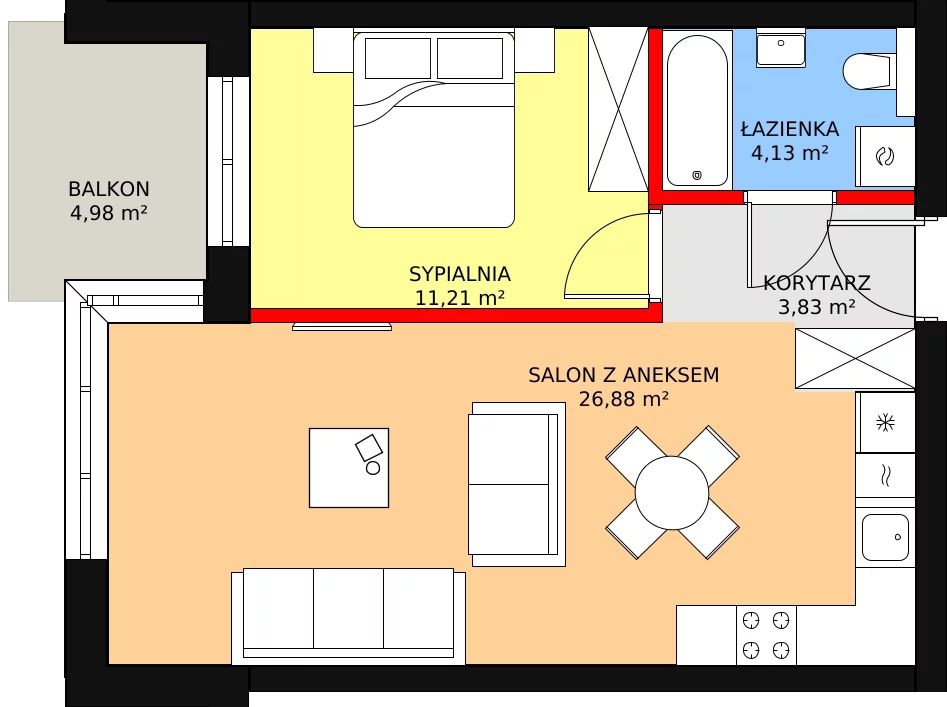 Mieszkanie 46,75 m², piętro 2, oferta nr 58, Kapelanka – Pychowicka - Budynek CD, Kraków, Dębniki, Zakrzówek, ul. Pychowicka 3C