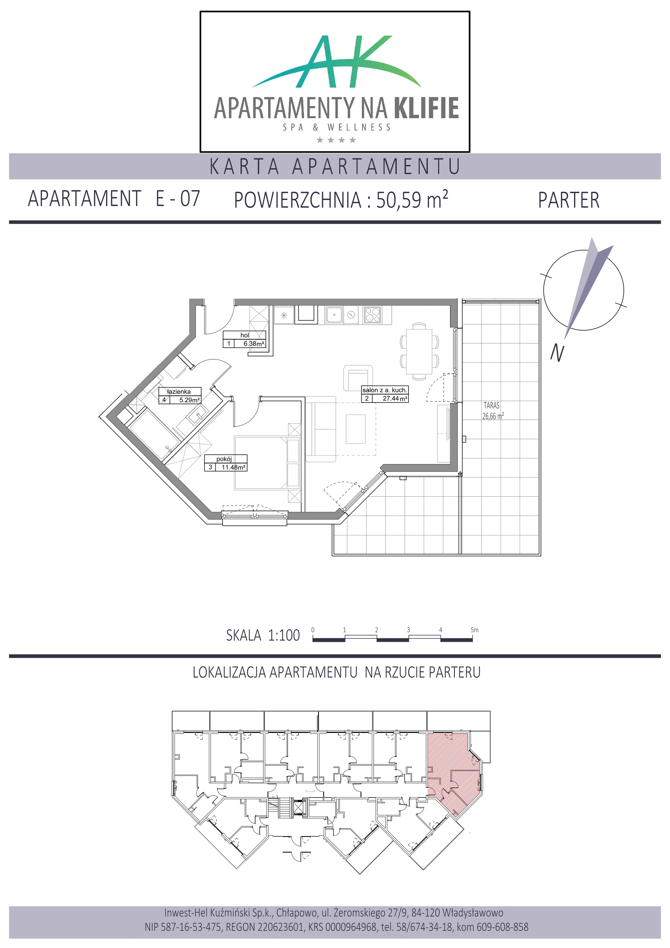 Apartament 50,59 m², parter, oferta nr E-07, Apartamenty na Klifie, Władysławowo, Chłapowo, ul. Żeromskiego 27