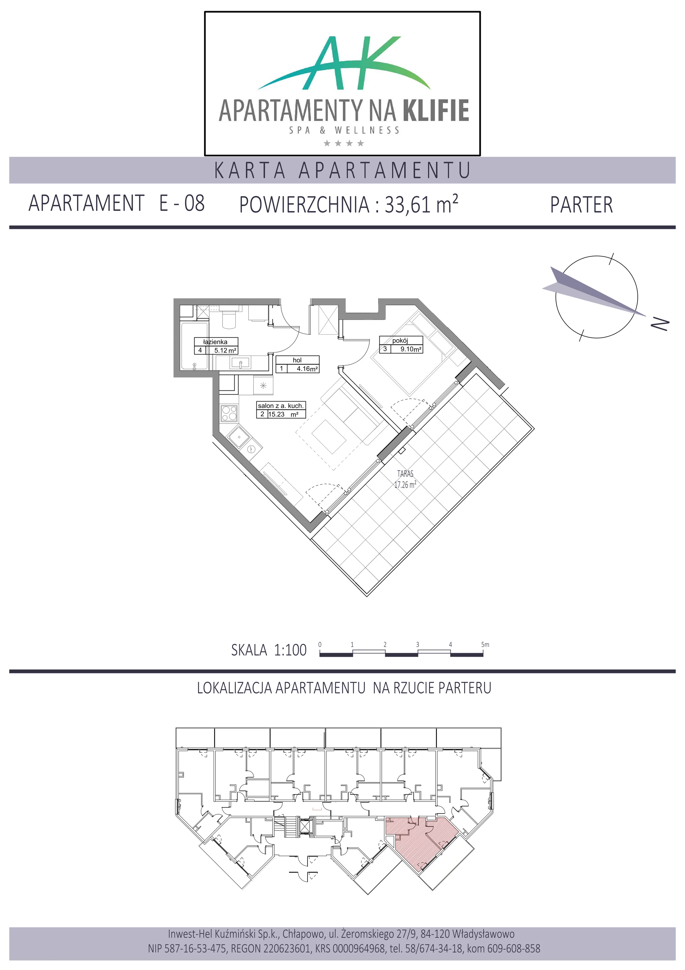 Apartament 33,61 m², parter, oferta nr E-08, Apartamenty na Klifie, Władysławowo, Chłapowo, ul. Żeromskiego 27