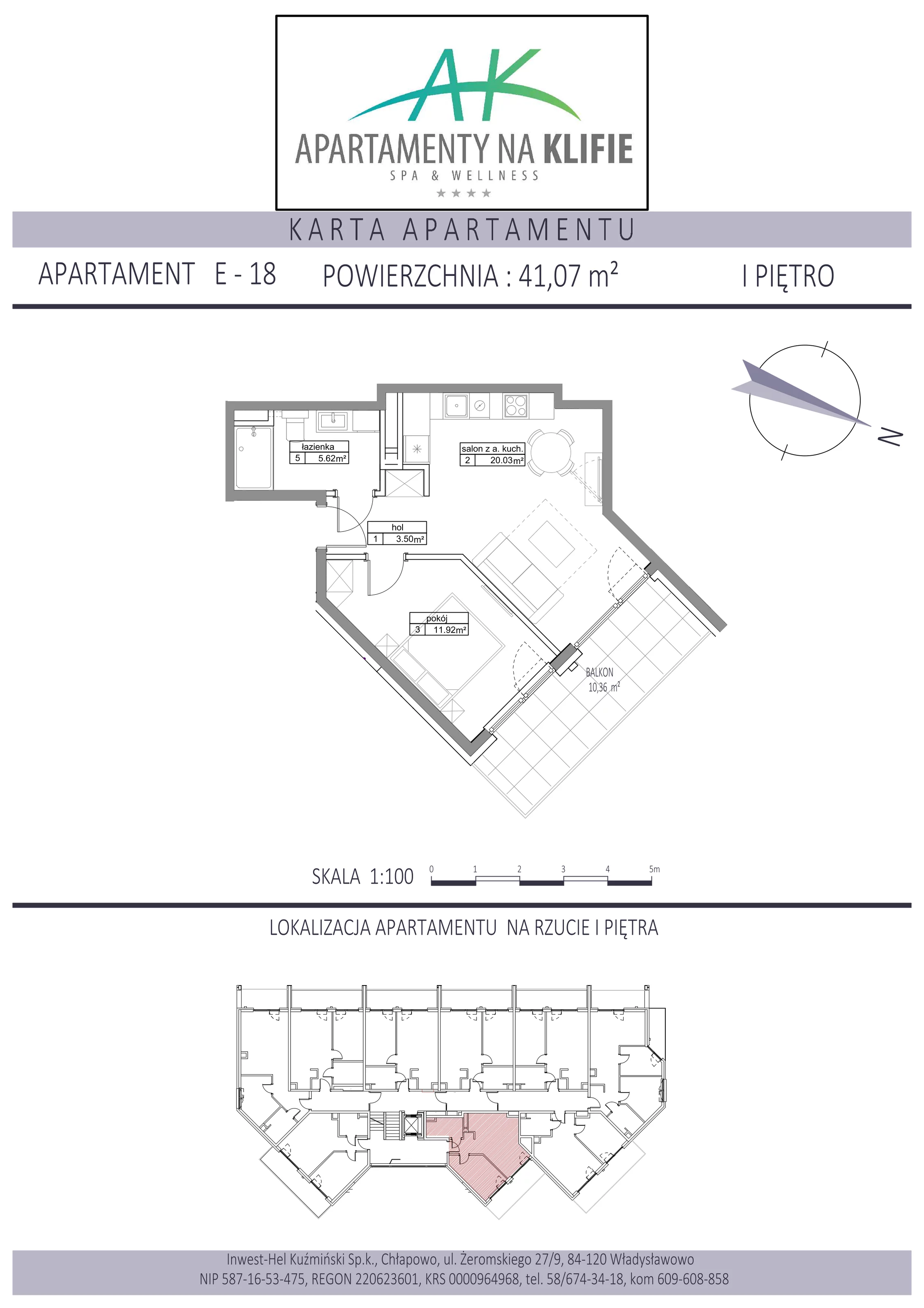 Apartament 41,07 m², piętro 1, oferta nr E-18, Apartamenty na Klifie, Władysławowo, Chłapowo, ul. Żeromskiego 27