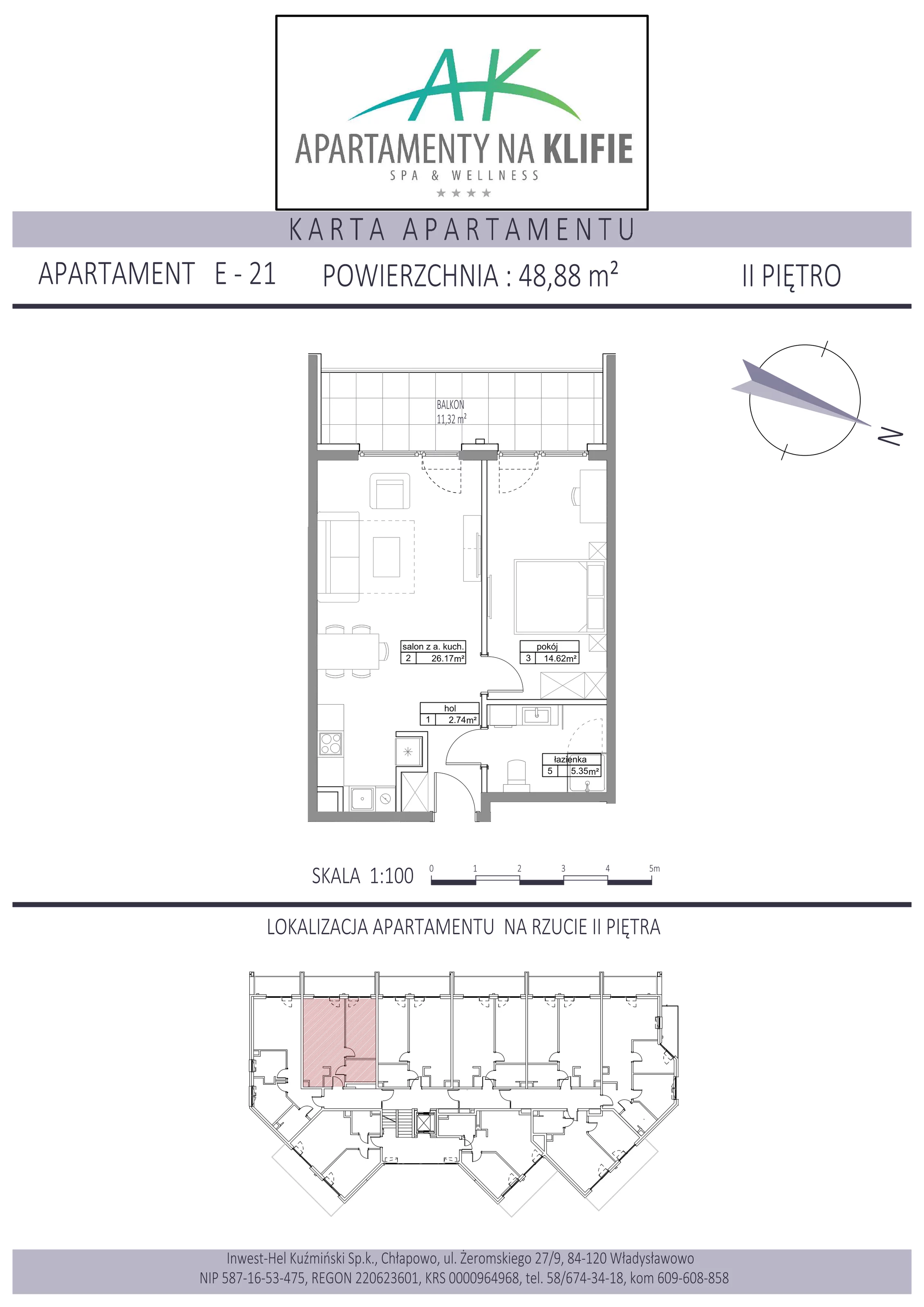 Apartament 48,88 m², piętro 2, oferta nr E-21, Apartamenty na Klifie, Władysławowo, Chłapowo, ul. Żeromskiego 27