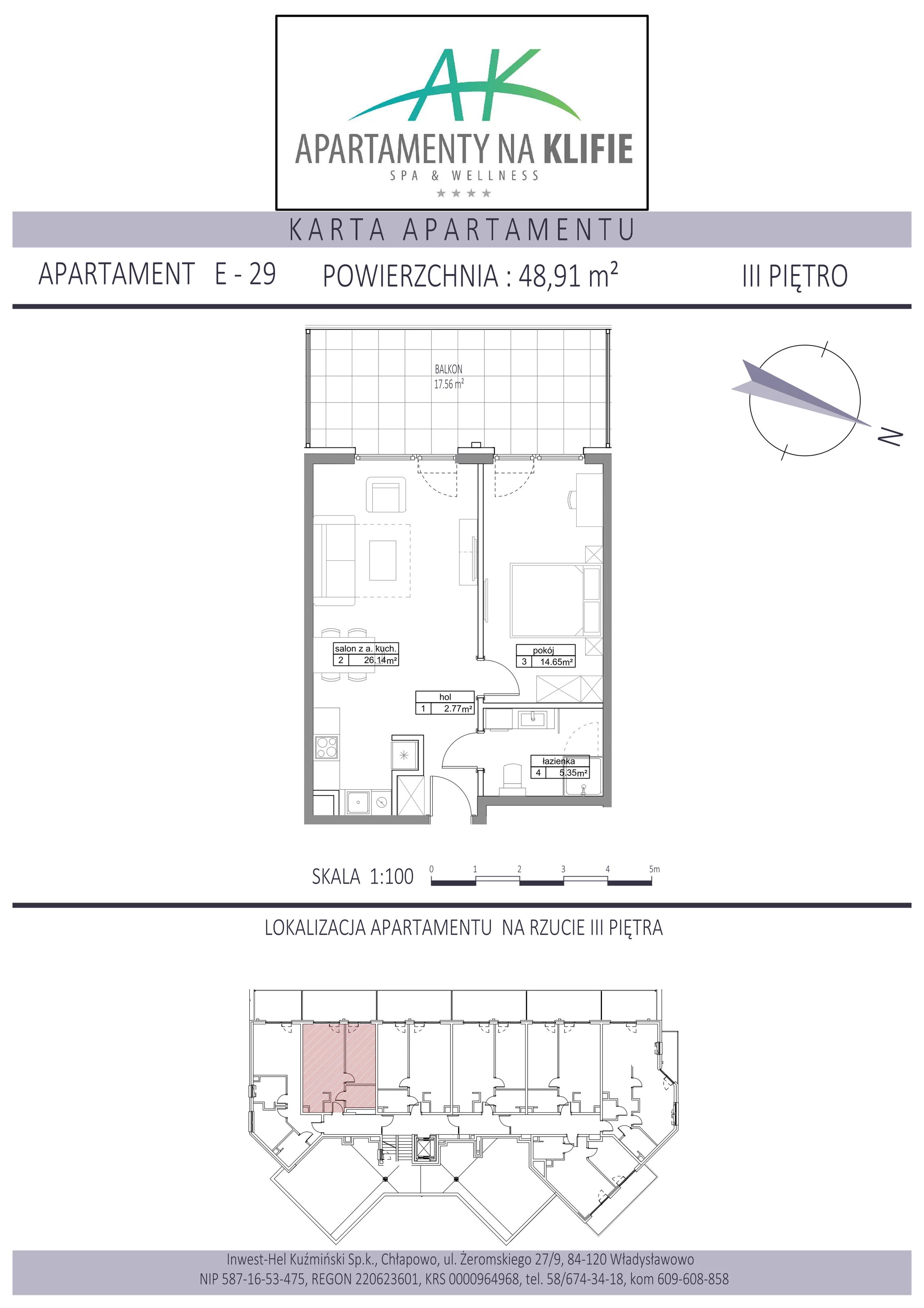 Apartament 48,91 m², piętro 3, oferta nr E-29, Apartamenty na Klifie, Władysławowo, Chłapowo, ul. Żeromskiego 27