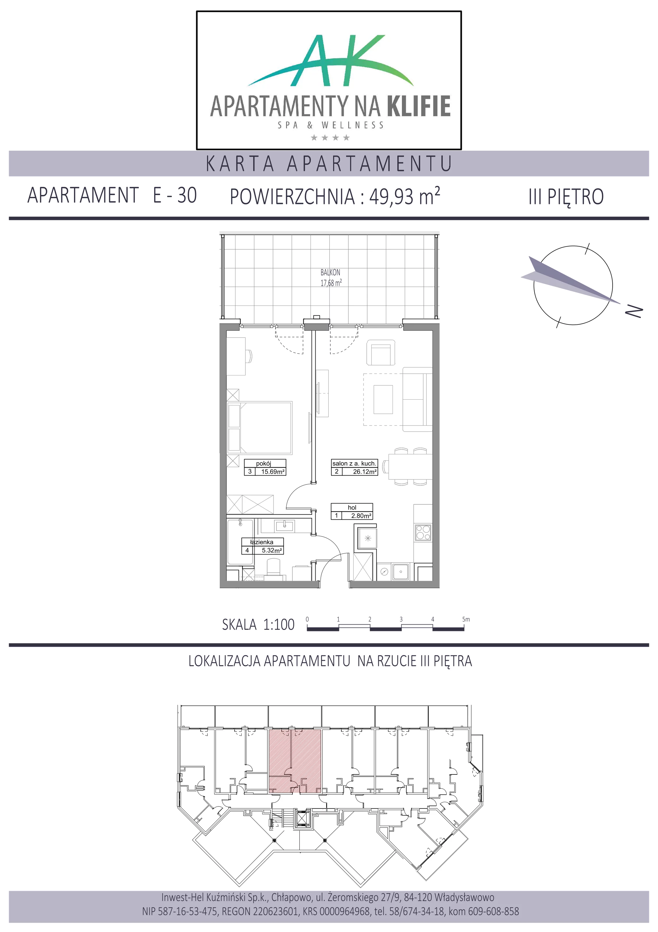 Apartament 49,93 m², piętro 3, oferta nr E-30, Apartamenty na Klifie, Władysławowo, Chłapowo, ul. Żeromskiego 27