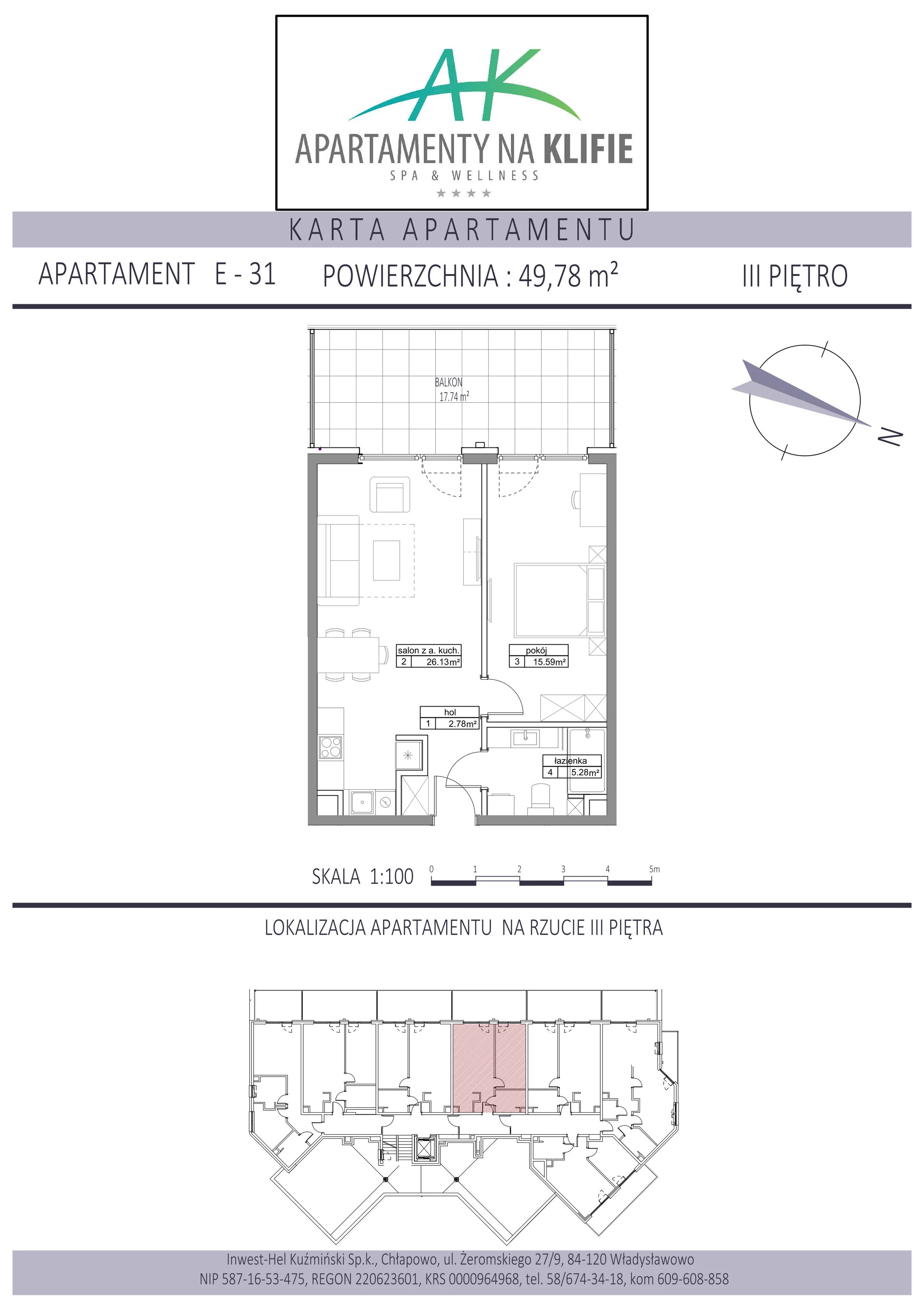 Apartament 49,78 m², piętro 3, oferta nr E-31, Apartamenty na Klifie, Władysławowo, Chłapowo, ul. Żeromskiego 27