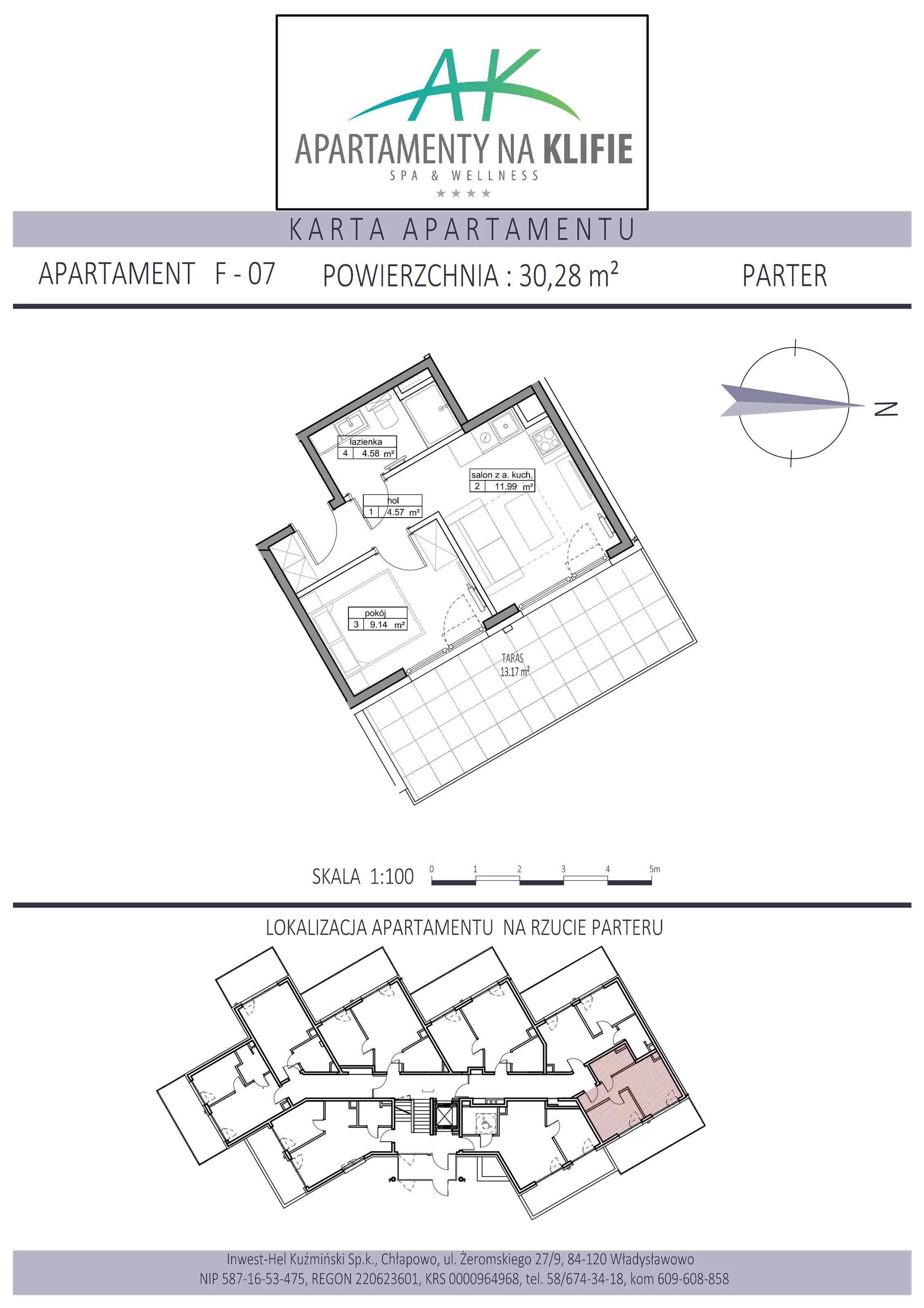Apartament 30,28 m², parter, oferta nr F-07, Apartamenty na Klifie, Władysławowo, Chłapowo, ul. Żeromskiego 27