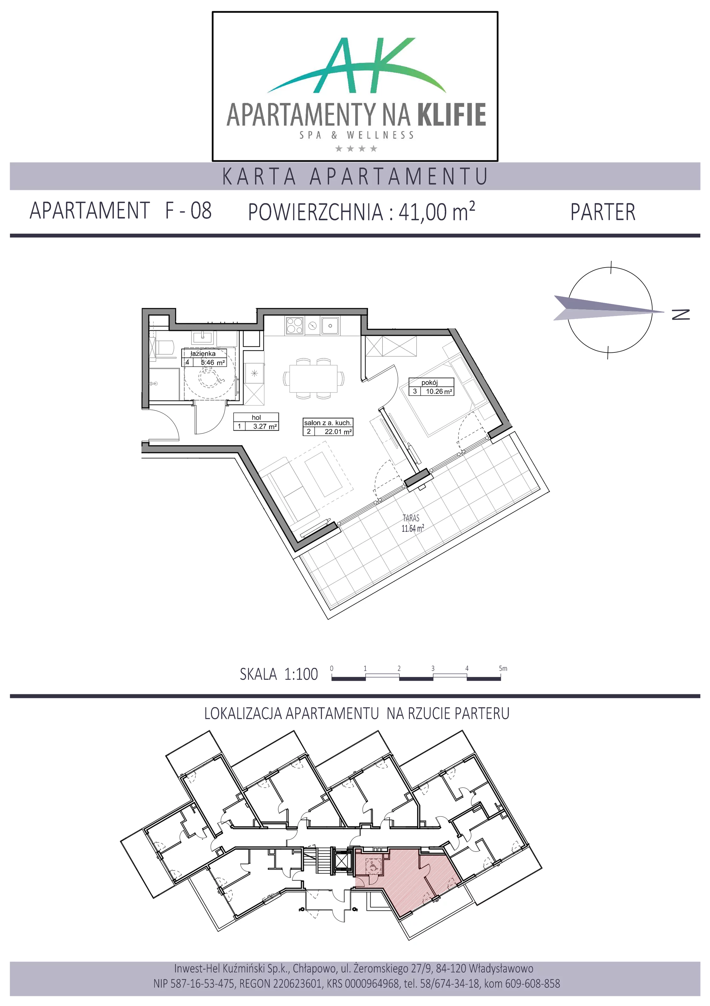 Apartament 41,00 m², parter, oferta nr F-08, Apartamenty na Klifie, Władysławowo, Chłapowo, ul. Żeromskiego 27