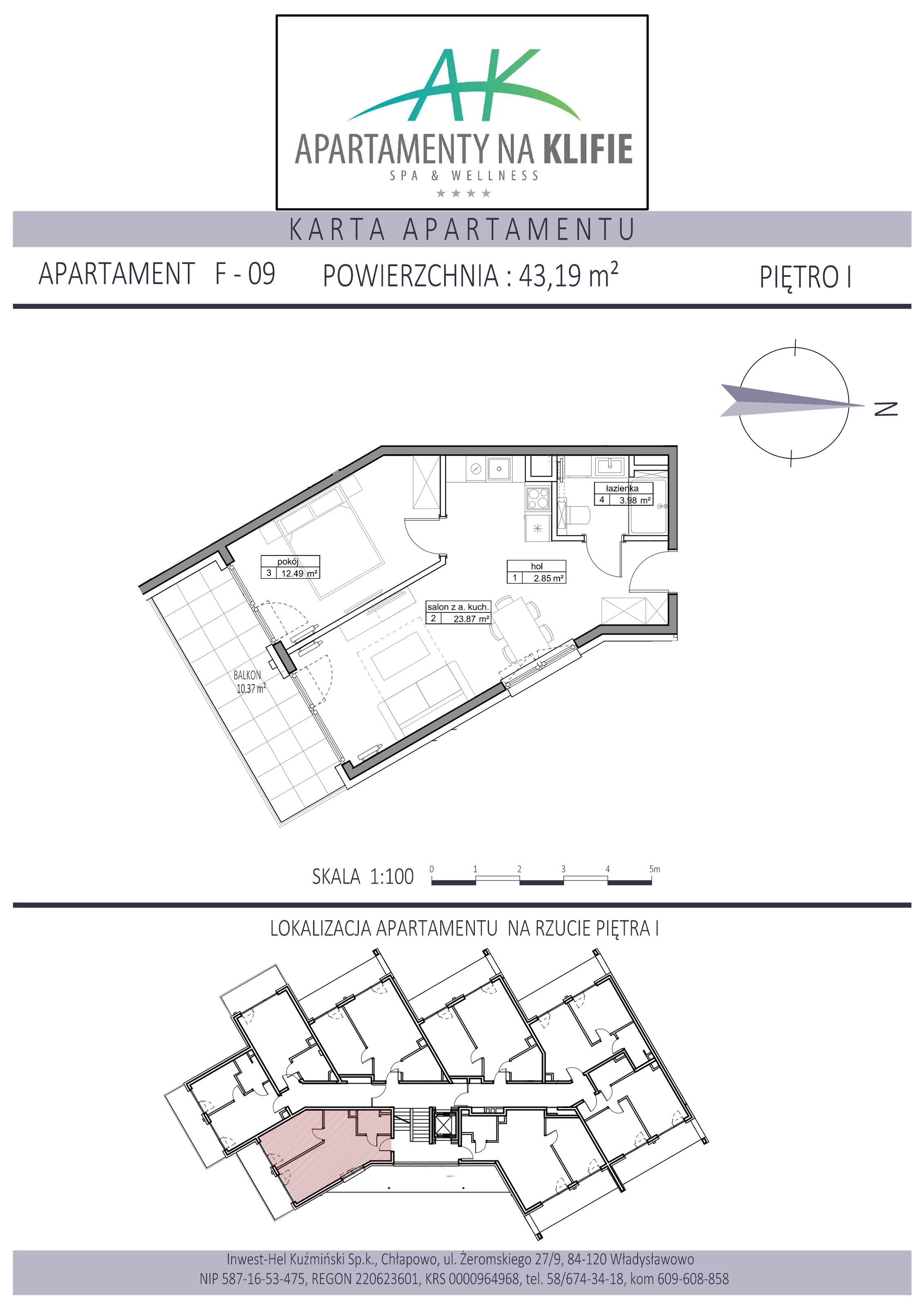 Apartament 43,19 m², piętro 1, oferta nr F-09, Apartamenty na Klifie, Władysławowo, Chłapowo, ul. Żeromskiego 27