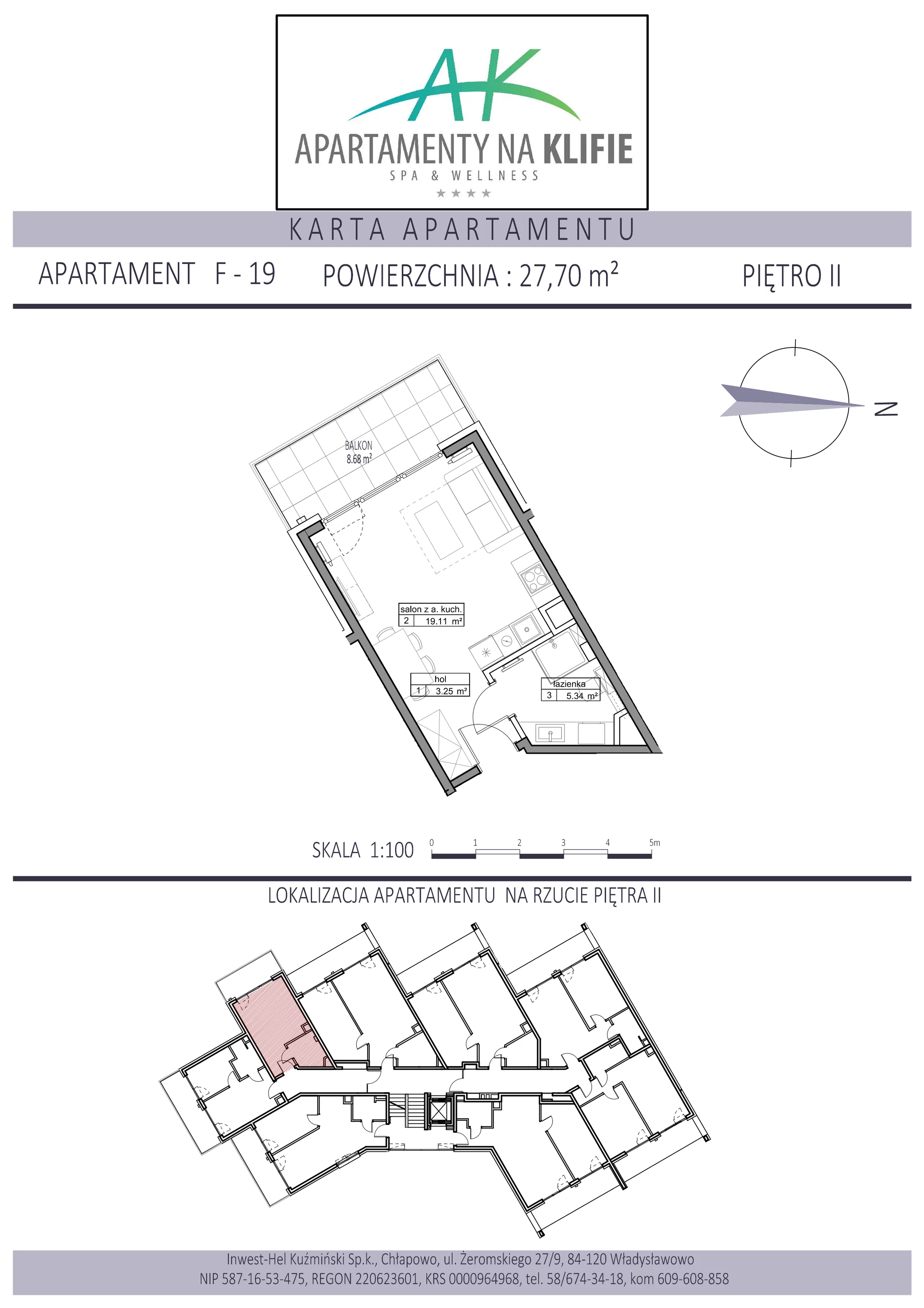 Apartament 27,70 m², piętro 2, oferta nr F-19, Apartamenty na Klifie, Władysławowo, Chłapowo, ul. Żeromskiego 27