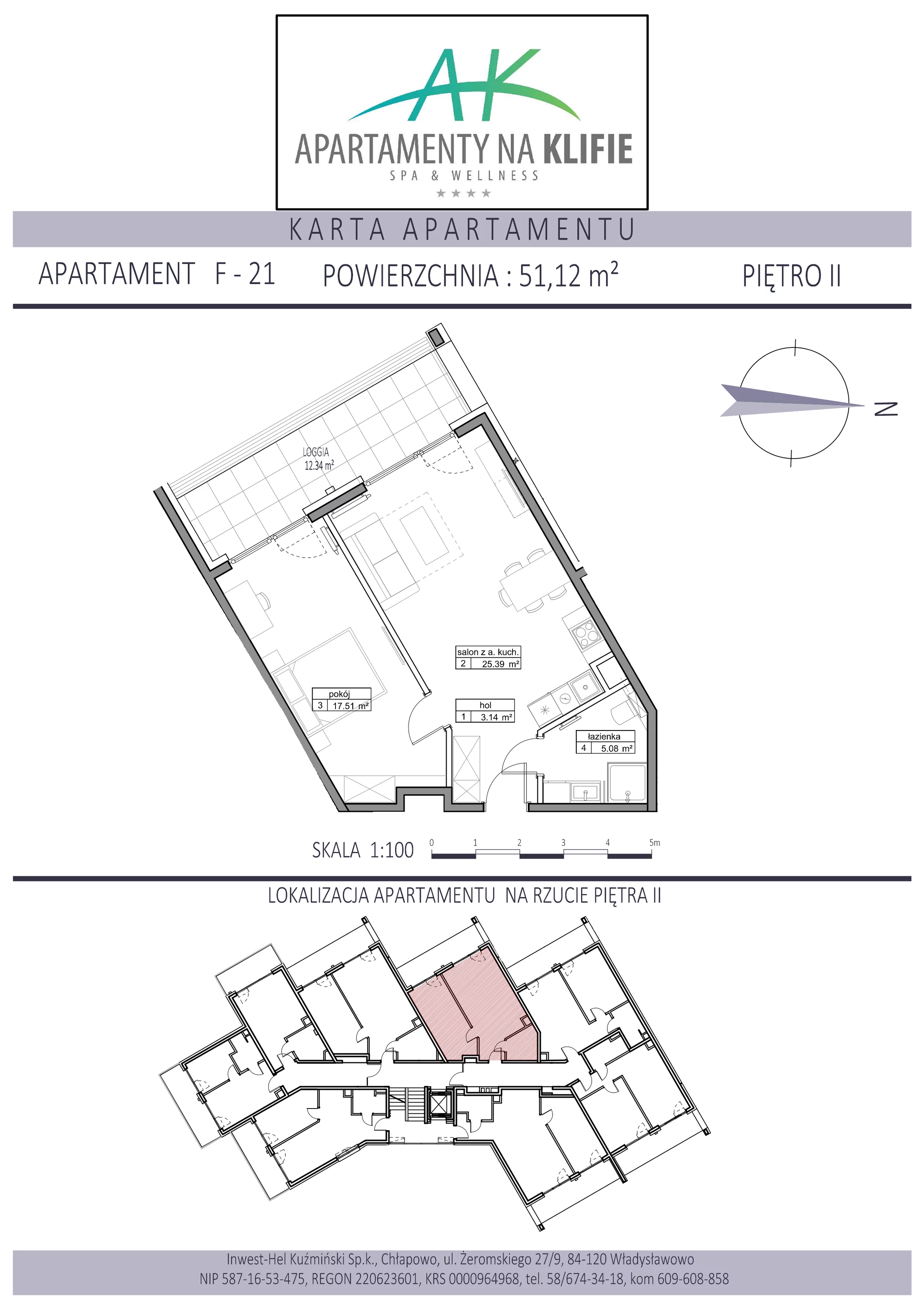 Apartament 51,12 m², piętro 2, oferta nr F-21, Apartamenty na Klifie, Władysławowo, Chłapowo, ul. Żeromskiego 27