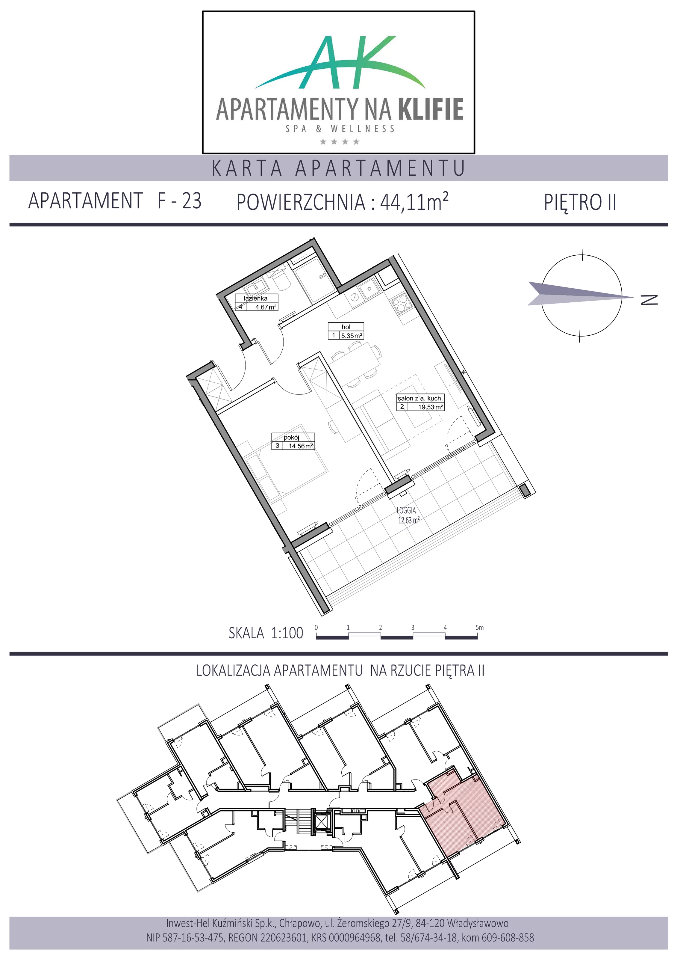 Apartament 44,11 m², piętro 2, oferta nr F-23, Apartamenty na Klifie, Władysławowo, Chłapowo, ul. Żeromskiego 27