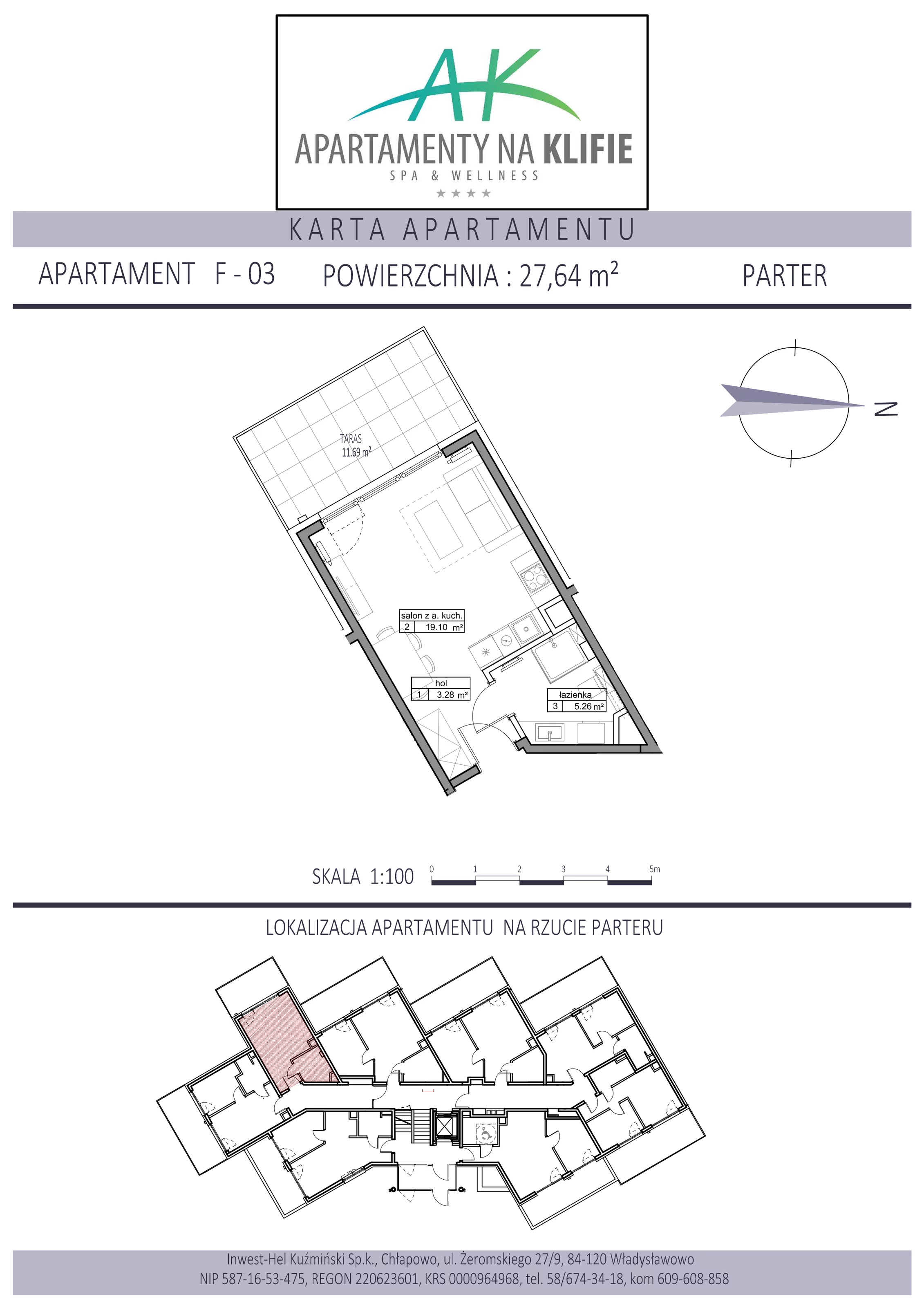 Apartament 27,64 m², parter, oferta nr F-03, Apartamenty na Klifie, Władysławowo, Chłapowo, ul. Żeromskiego 27