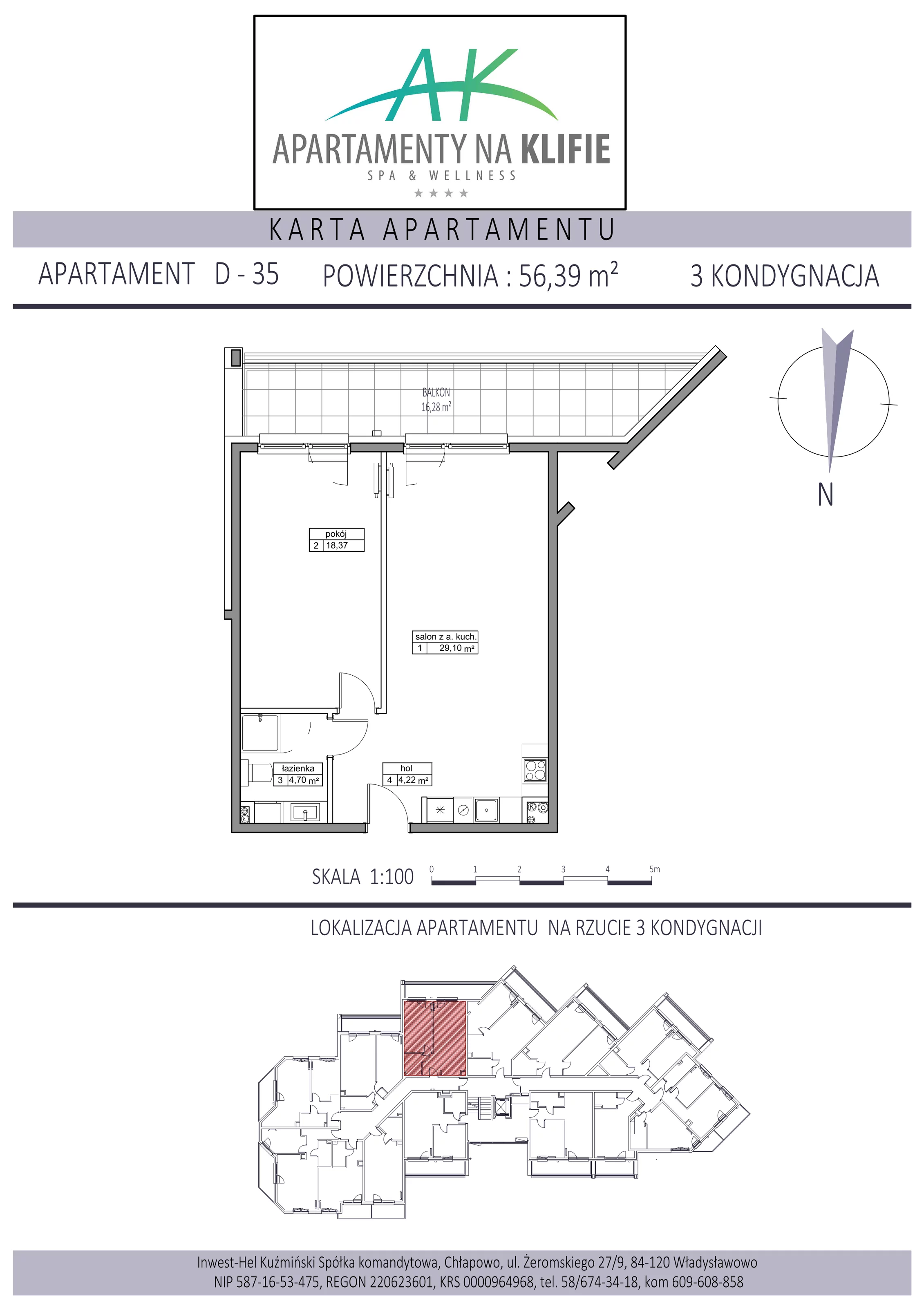 Apartament 56,39 m², piętro 2, oferta nr D-35, Apartamenty na Klifie, Władysławowo, Chłapowo, ul. Żeromskiego 27