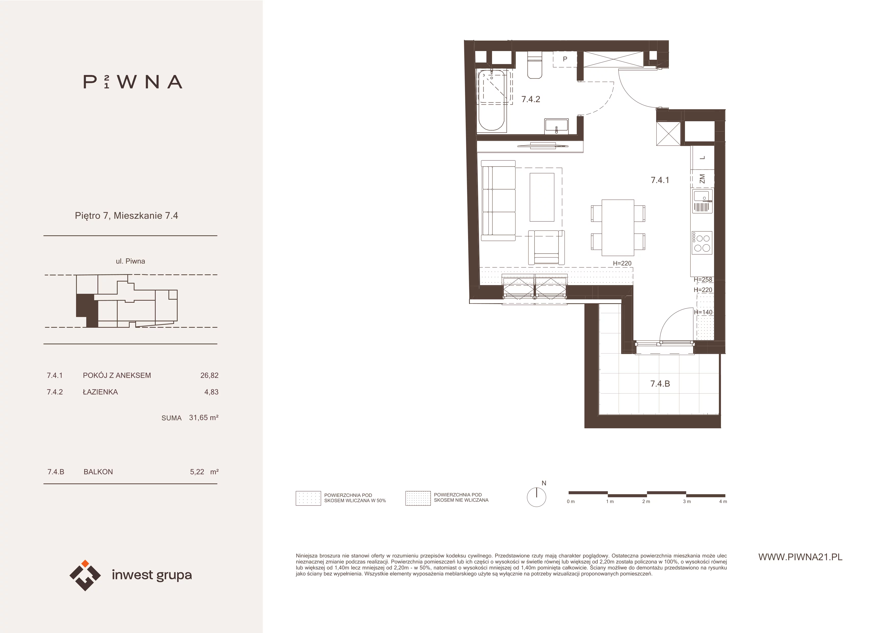 1 pokój, mieszkanie 31,65 m², piętro 7, oferta nr 7.4, Piwna 21, Wrocław, Plac Grunwaldzki, Śródmieście, ul. Piwna 21