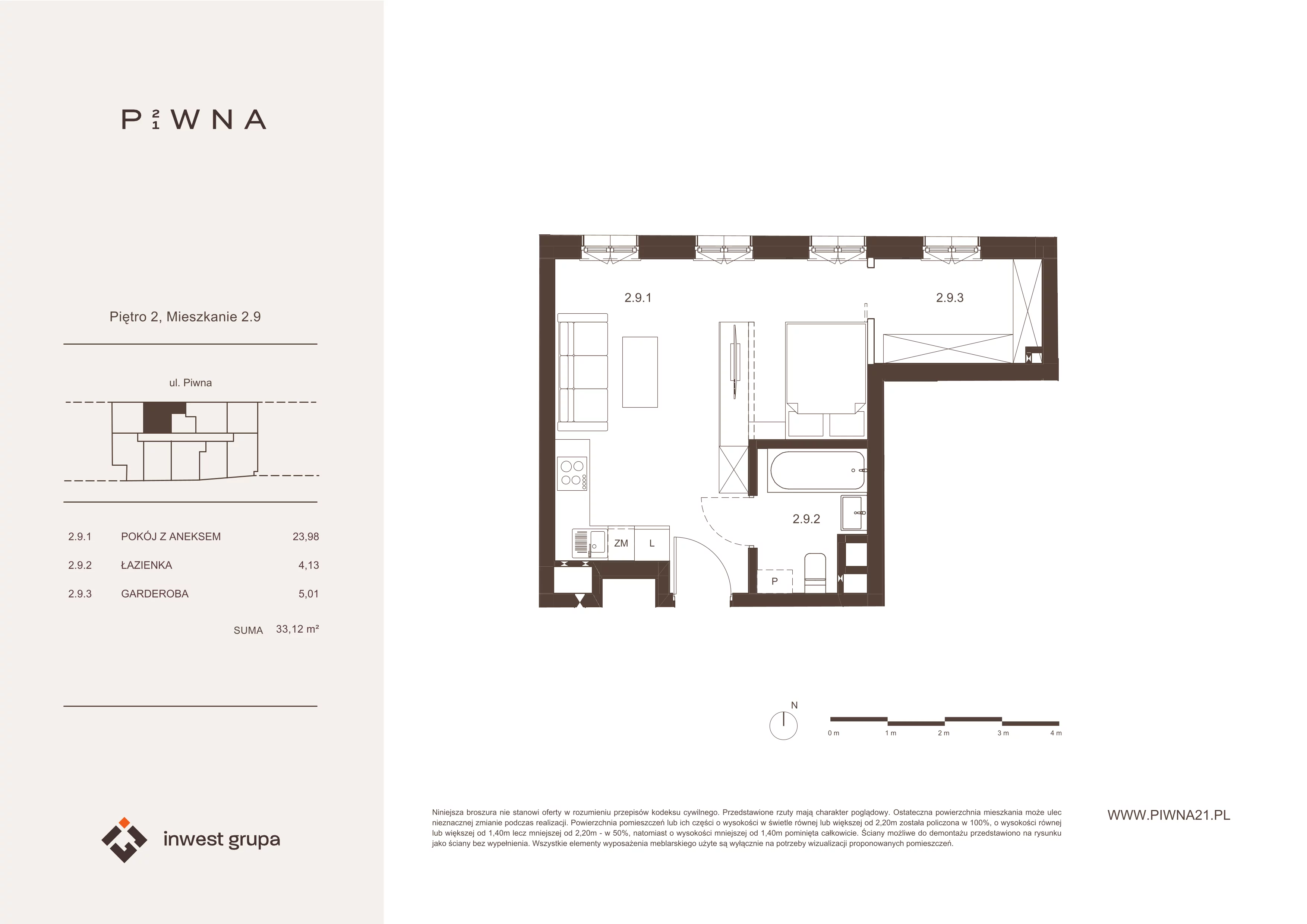 1 pokój, mieszkanie 33,12 m², piętro 2, oferta nr 2.9, Piwna 21, Wrocław, Plac Grunwaldzki, Śródmieście, ul. Piwna 21