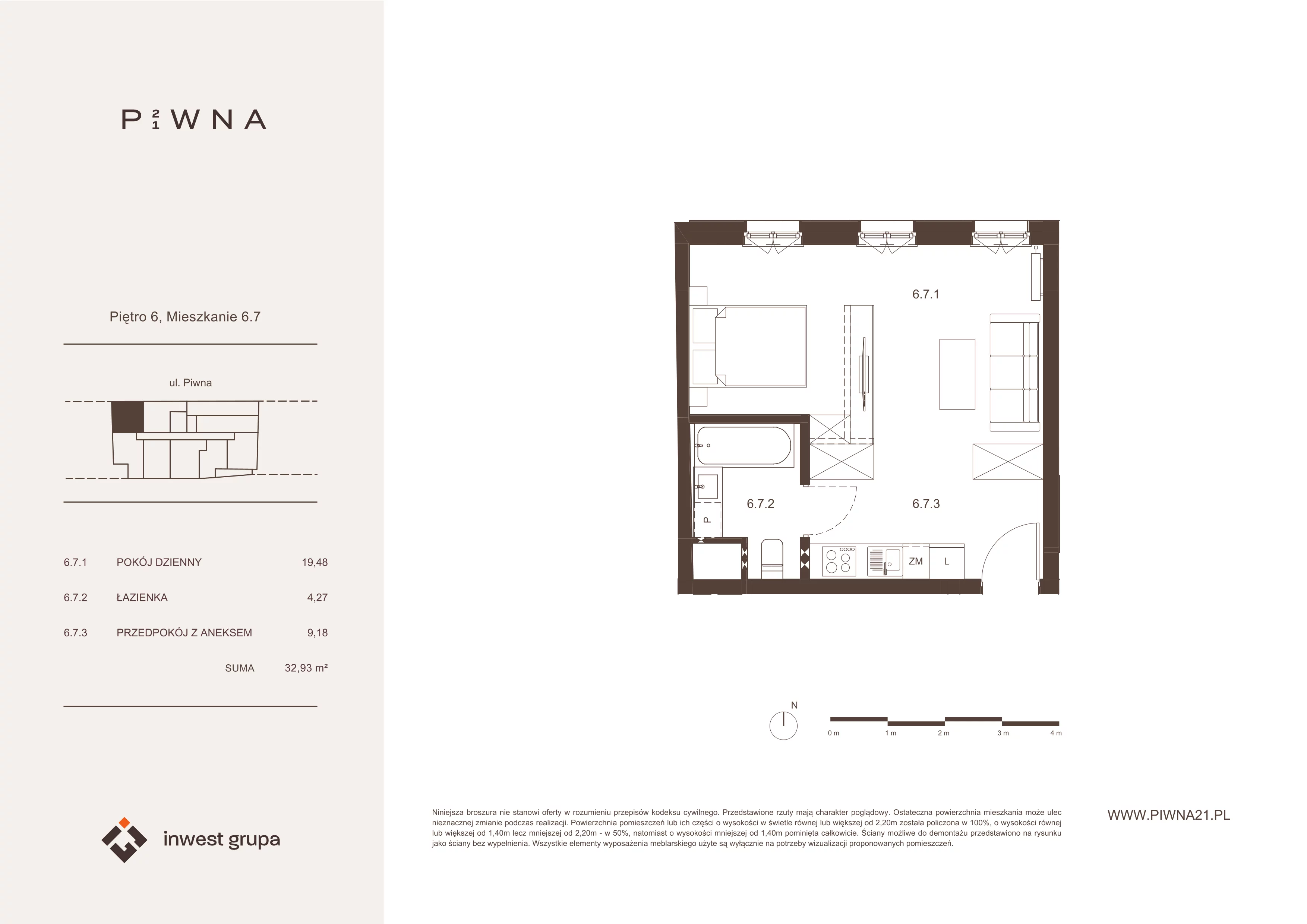 1 pokój, mieszkanie 32,93 m², piętro 6, oferta nr 6.7, Piwna 21, Wrocław, Plac Grunwaldzki, Śródmieście, ul. Piwna 21