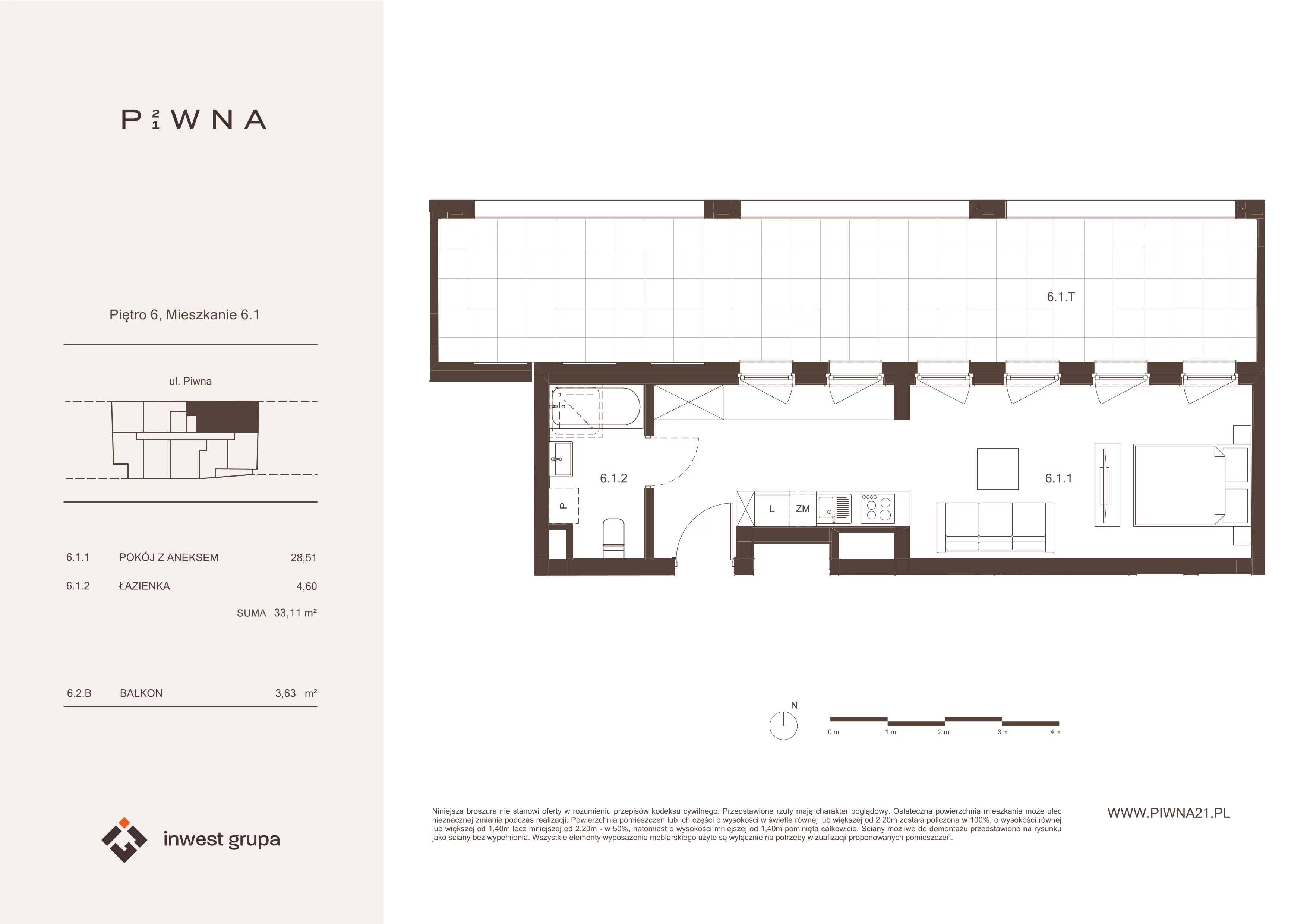 1 pokój, mieszkanie 33,11 m², piętro 6, oferta nr 6.1, Piwna 21, Wrocław, Plac Grunwaldzki, Śródmieście, ul. Piwna 21