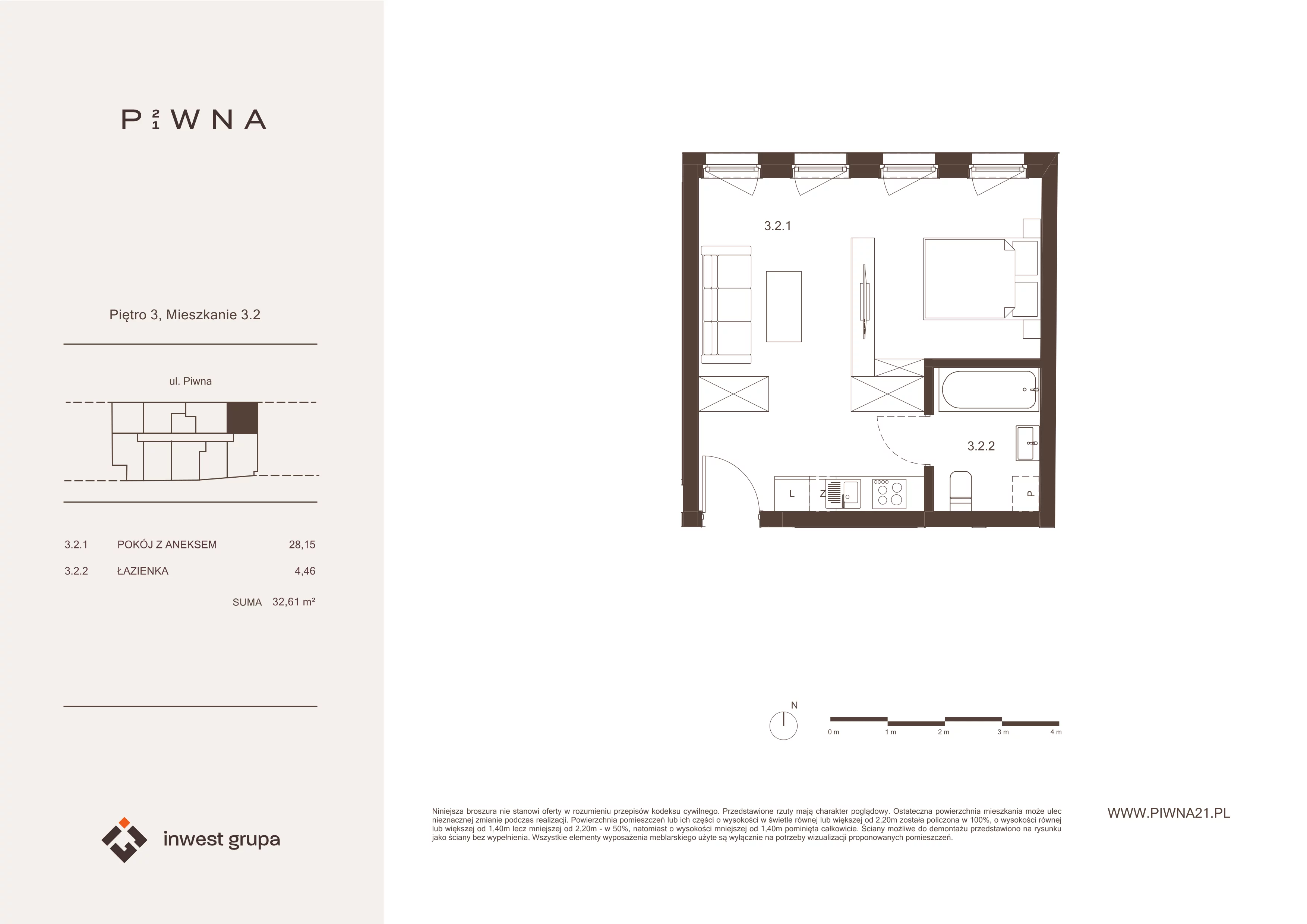 1 pokój, mieszkanie 32,61 m², piętro 3, oferta nr 3.2, Piwna 21, Wrocław, Plac Grunwaldzki, Śródmieście, ul. Piwna 21