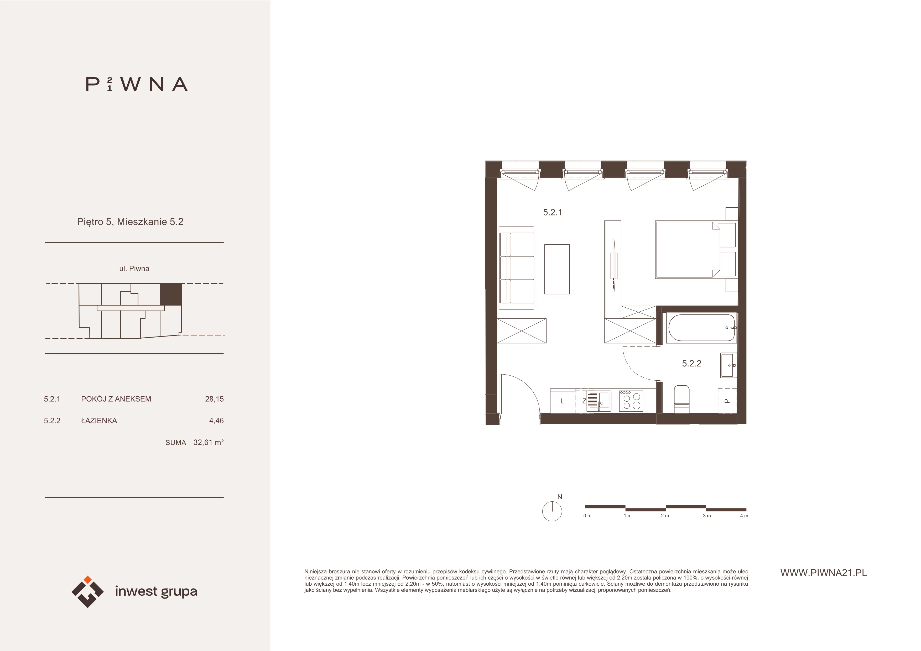 1 pokój, mieszkanie 32,61 m², piętro 5, oferta nr 5.2, Piwna 21, Wrocław, Plac Grunwaldzki, Śródmieście, ul. Piwna 21