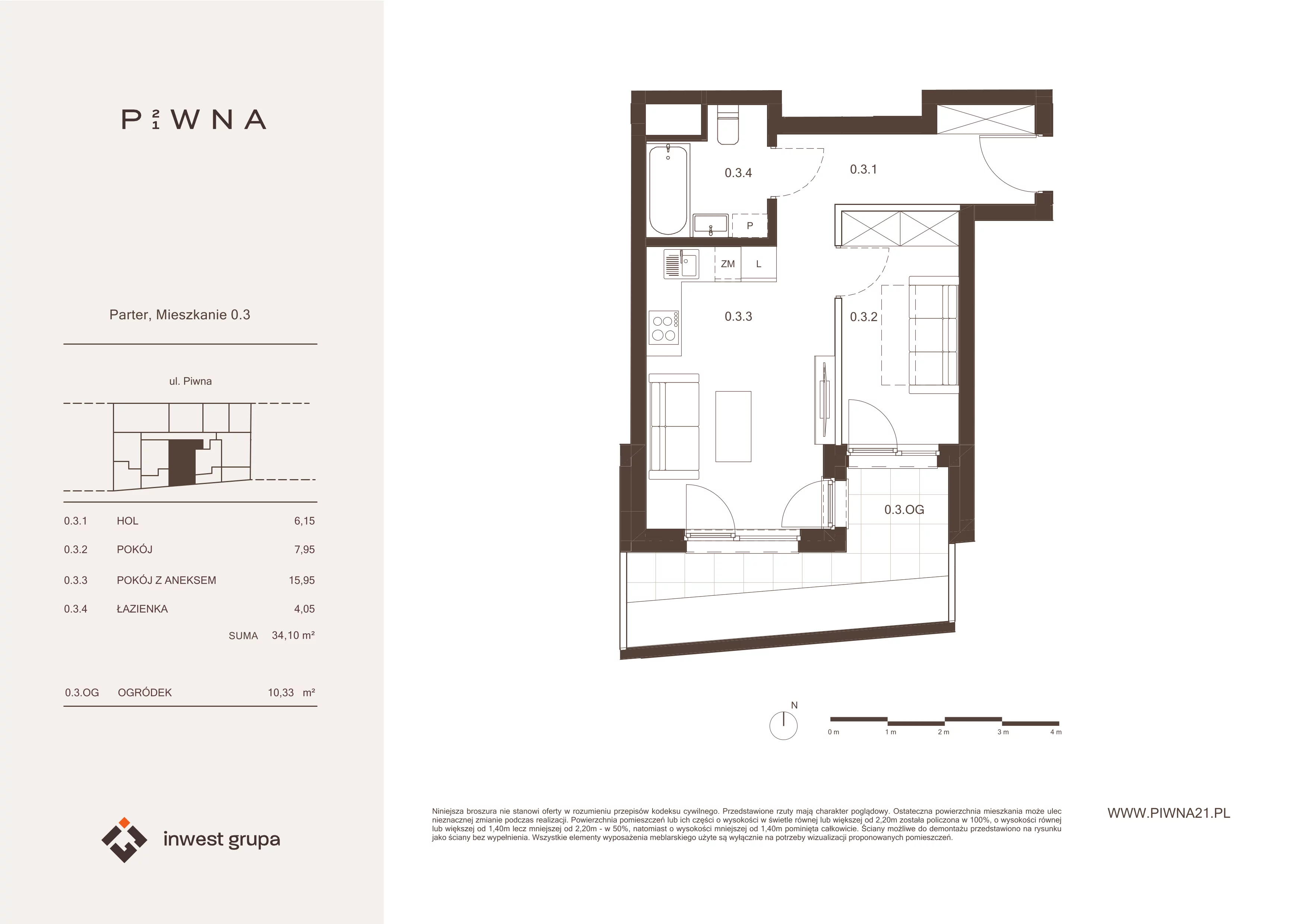 2 pokoje, mieszkanie 34,10 m², parter, oferta nr 0.3, Piwna 21, Wrocław, Plac Grunwaldzki, Śródmieście, ul. Piwna 21