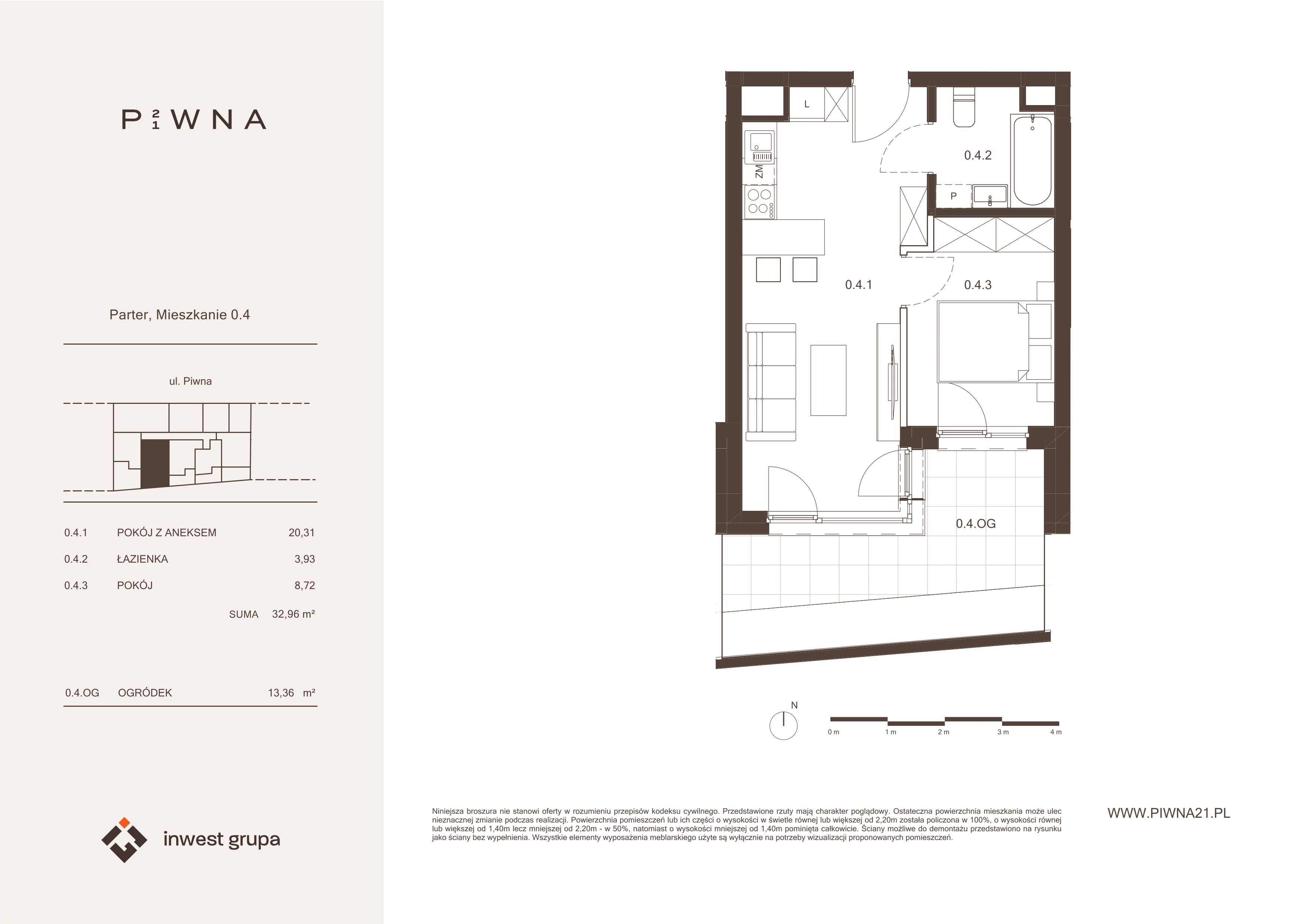 2 pokoje, mieszkanie 32,96 m², parter, oferta nr 0.4, Piwna 21, Wrocław, Plac Grunwaldzki, Śródmieście, ul. Piwna 21