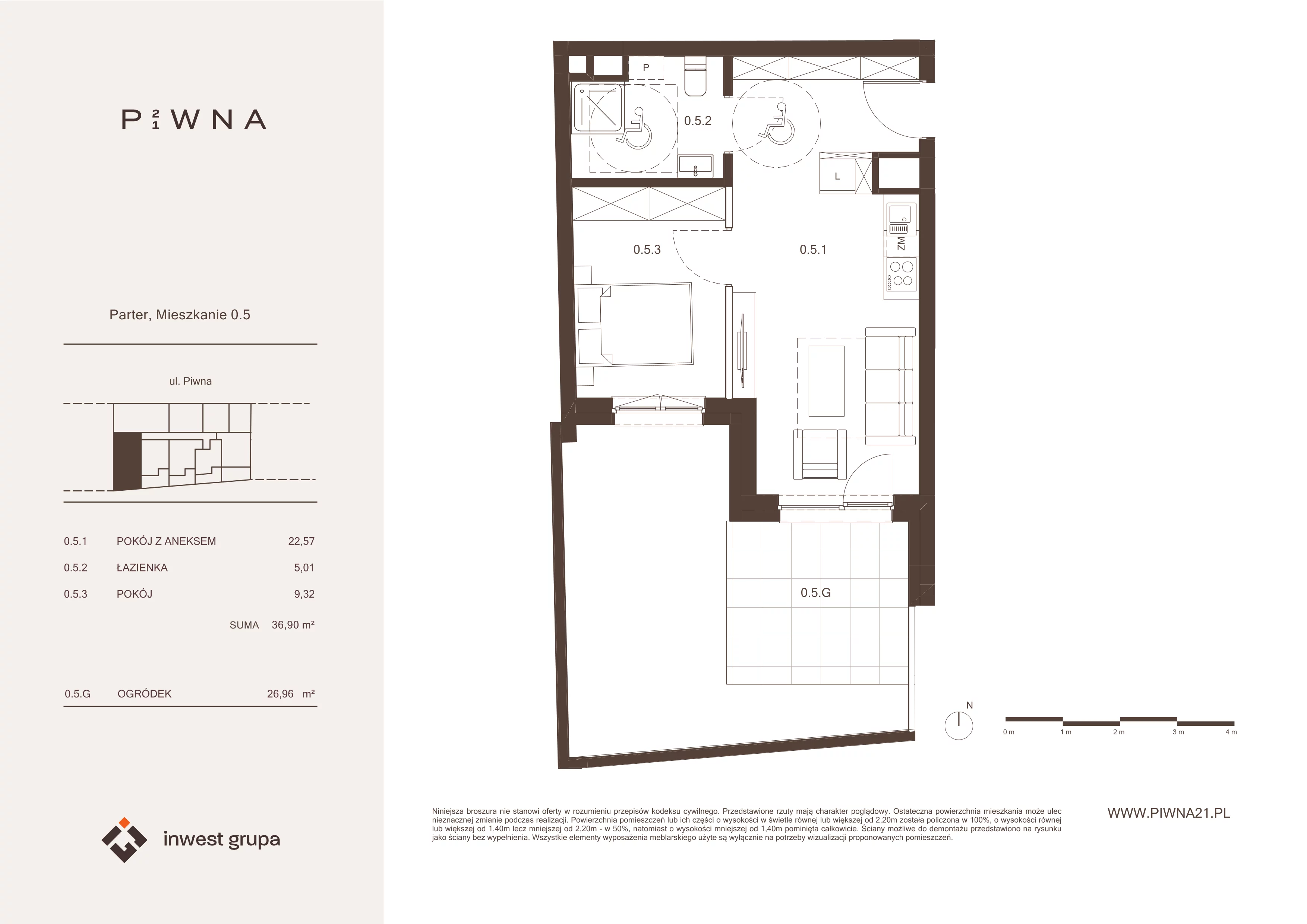 2 pokoje, mieszkanie 36,90 m², parter, oferta nr 0.5, Piwna 21, Wrocław, Plac Grunwaldzki, Śródmieście, ul. Piwna 21