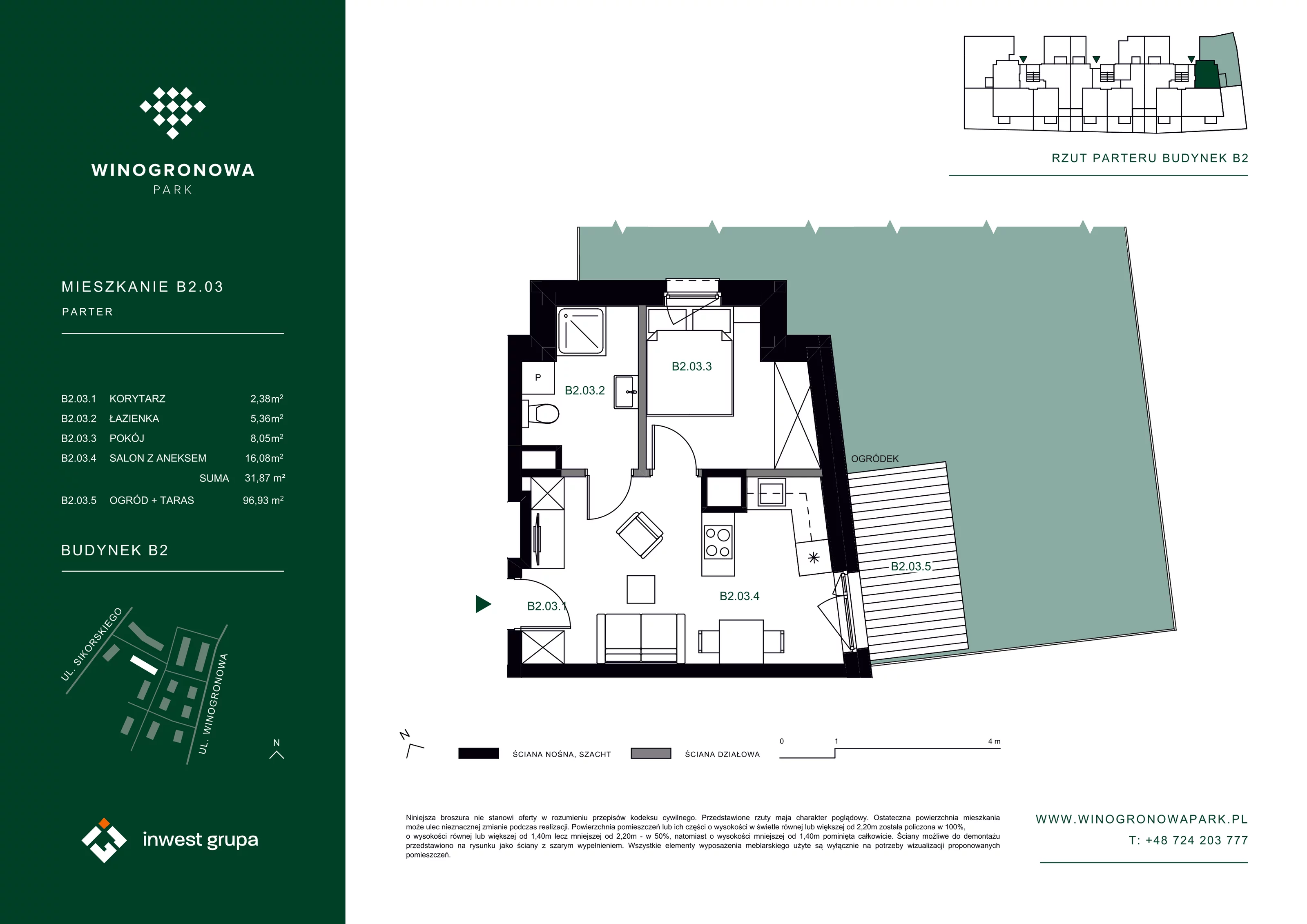 2 pokoje, mieszkanie 31,87 m², parter, oferta nr B2.3, Winogronowa Park, Środa Śląska, ul. Winogronowa