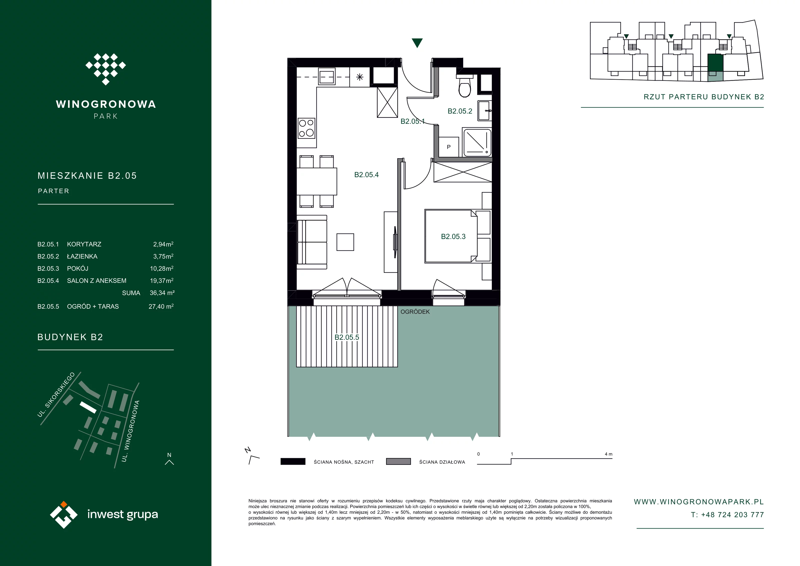 2 pokoje, mieszkanie 36,34 m², parter, oferta nr B2.5, Winogronowa Park, Środa Śląska, ul. Winogronowa