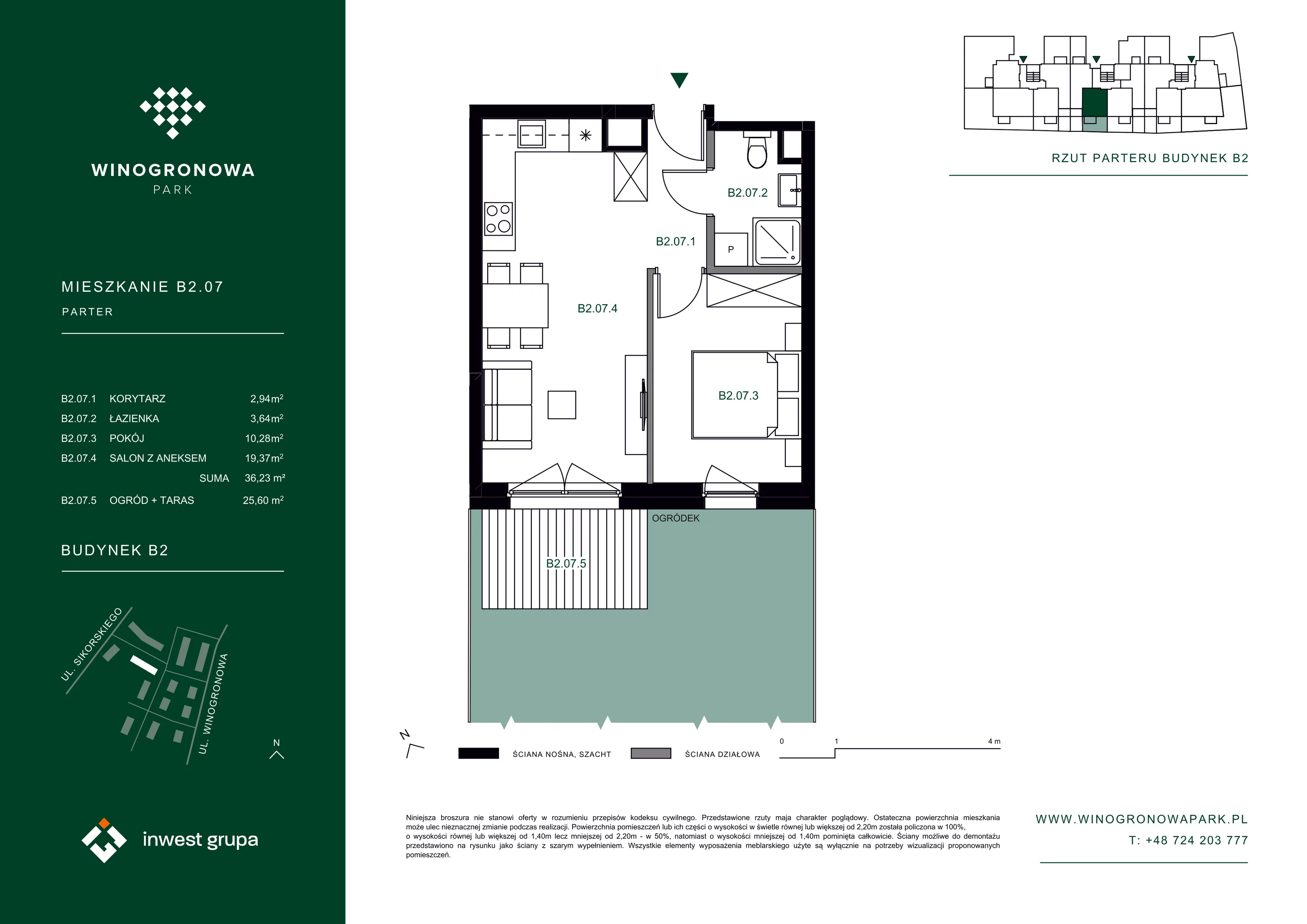 2 pokoje, mieszkanie 36,23 m², parter, oferta nr B2.7, Winogronowa Park, Środa Śląska, ul. Winogronowa