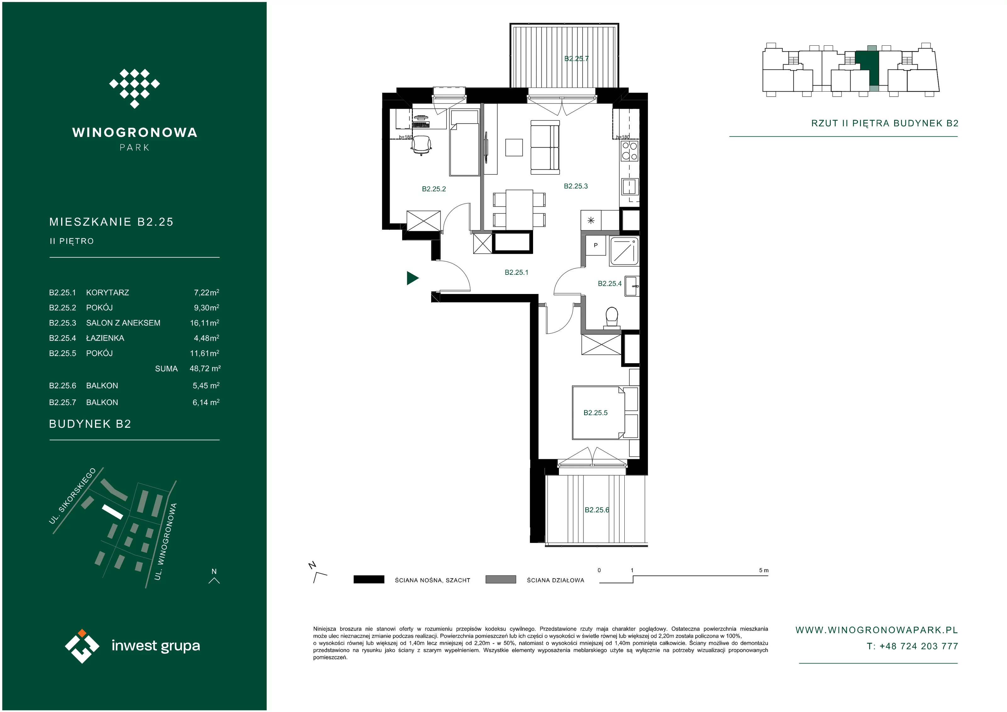 3 pokoje, mieszkanie 48,72 m², piętro 2, oferta nr B2.25, Winogronowa Park, Środa Śląska, ul. Winogronowa