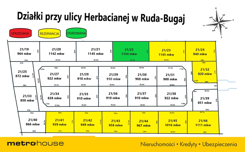 Działka 1 134,00 m², oferta nr , SGGUMA746, Ruda-Bugaj, Herbaciana