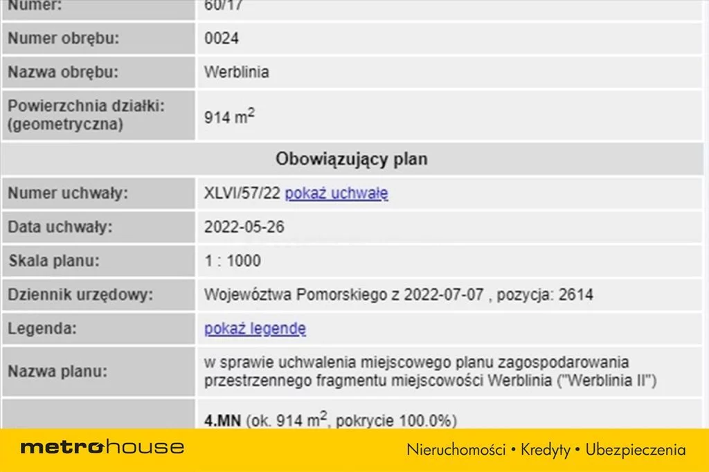 Działka 915,00 m², oferta nr , GUFO698, Werblinia