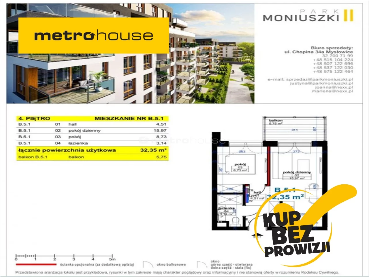 Mieszkanie jednopokojowe 32,35 m², Mysłowice, Chopina, Sprzedaż