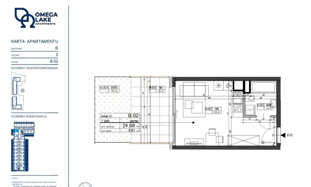 1 pokój, mieszkanie 24,68 m², piętro 1, oferta nr , SMKECO167, Olsztyn, Dajtki, Sielska