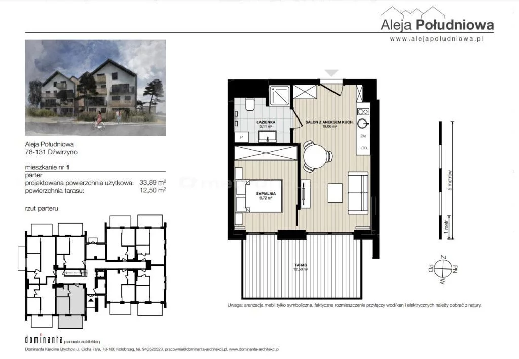 2 pokoje, mieszkanie 33,89 m², parter, oferta nr , HOBU510, Dźwirzyno, Al. Południowa