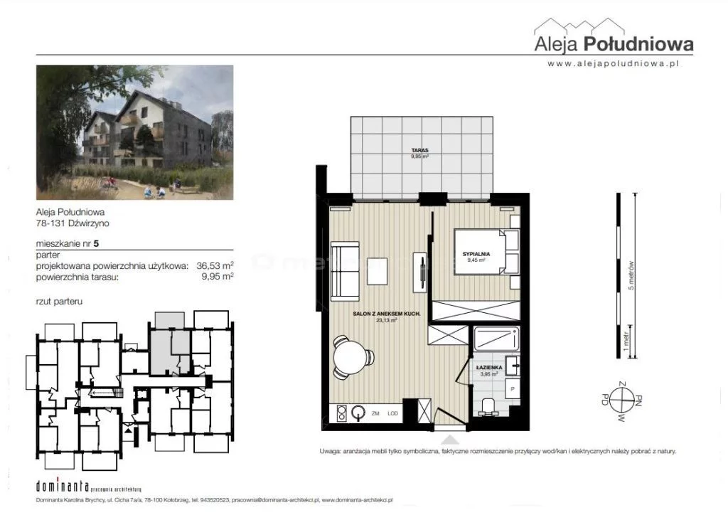 2 pokoje, mieszkanie 36,53 m², parter, oferta nr , HETO780, Dźwirzyno, Al. Południowa