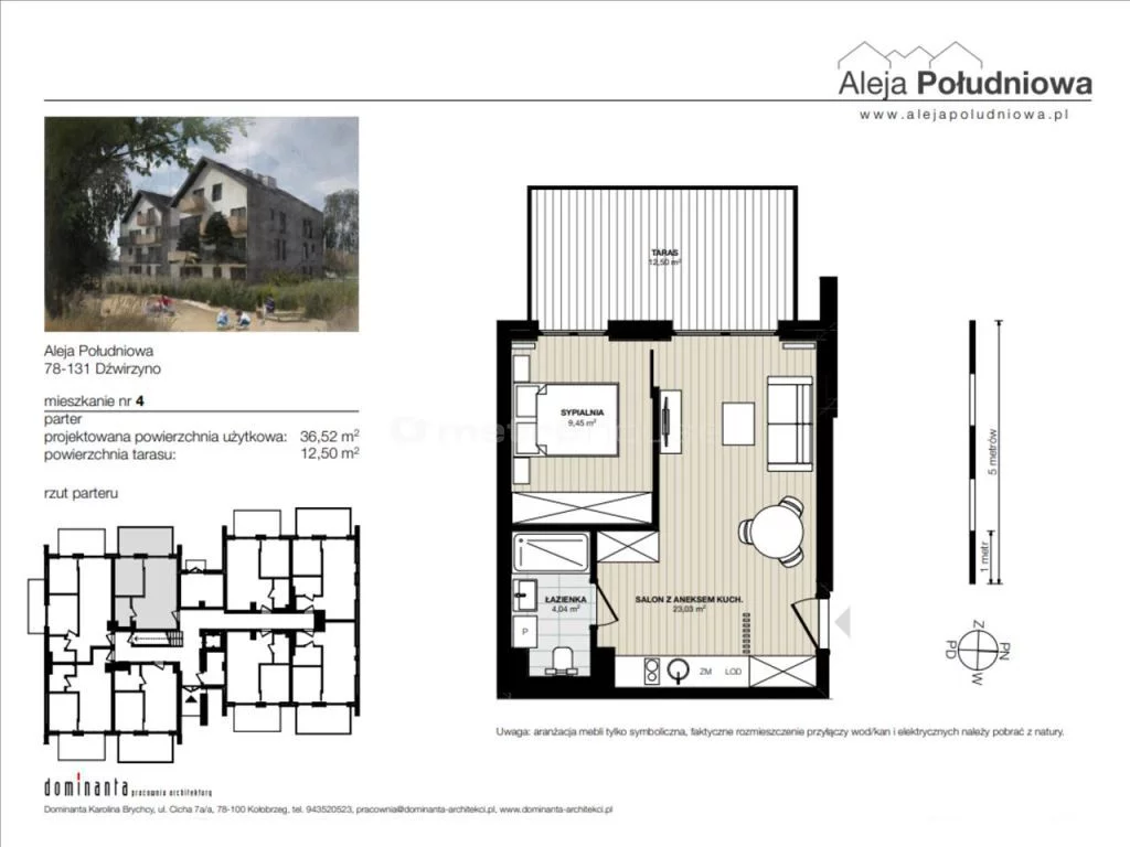 2 pokoje, mieszkanie 36,52 m², parter, oferta nr , HEKY386, Dźwirzyno, Al. Południowa