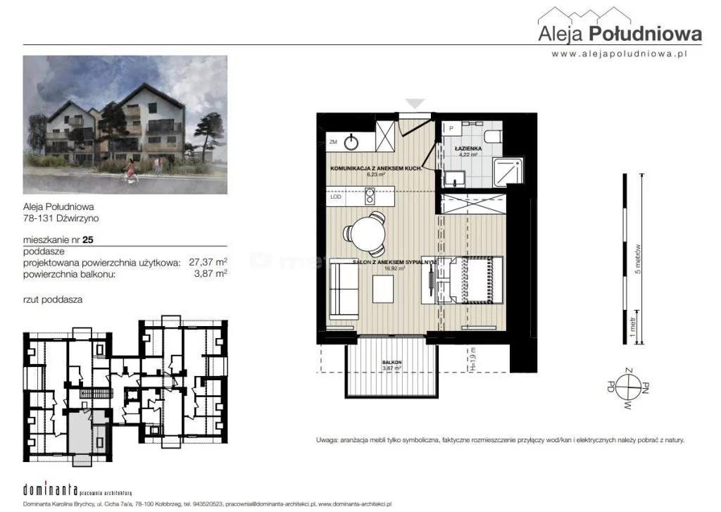 2 pokoje, mieszkanie 27,76 m², piętro 3, oferta nr , HYMY728, Dźwirzyno, Al. Południowa