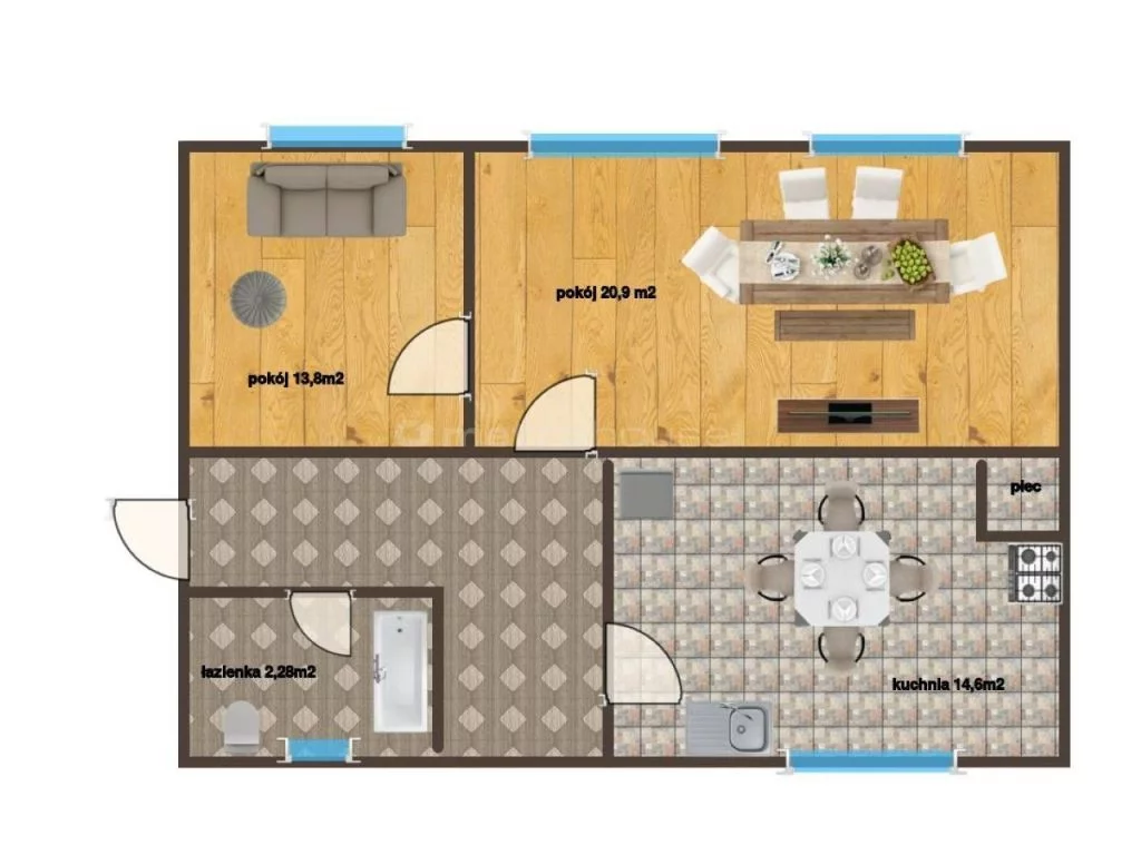 2 pokoje, mieszkanie 55,30 m², piętro 1, oferta nr , SMVEZI863, Bierutów