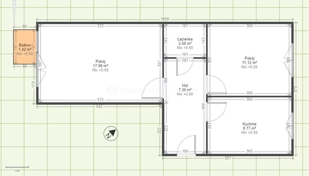 2 pokoje, mieszkanie 44,00 m², piętro 1, oferta nr , RANY023, Włocławek, Chopina