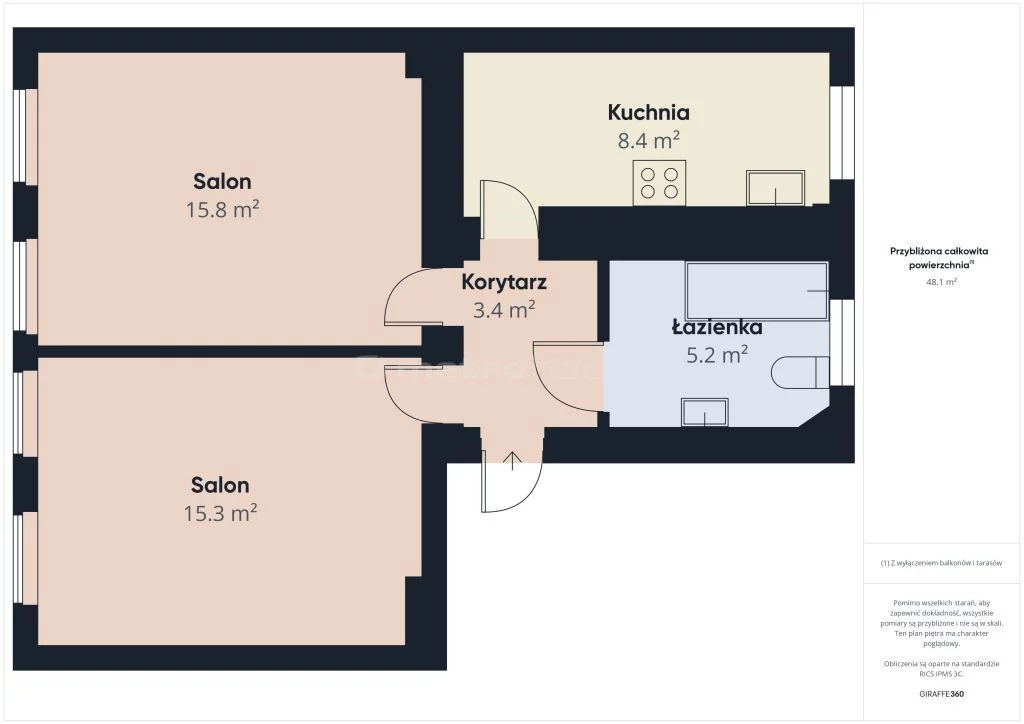 2 pokoje, mieszkanie 48,00 m², piętro 1, oferta nr , SMTOHE990, Zgorzelec, Daszyńskiego
