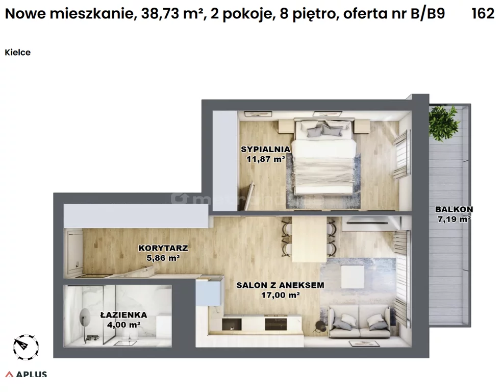 2 pokoje, mieszkanie 38,73 m², piętro 9, oferta nr , SMSOZA300, Kielce, Górna