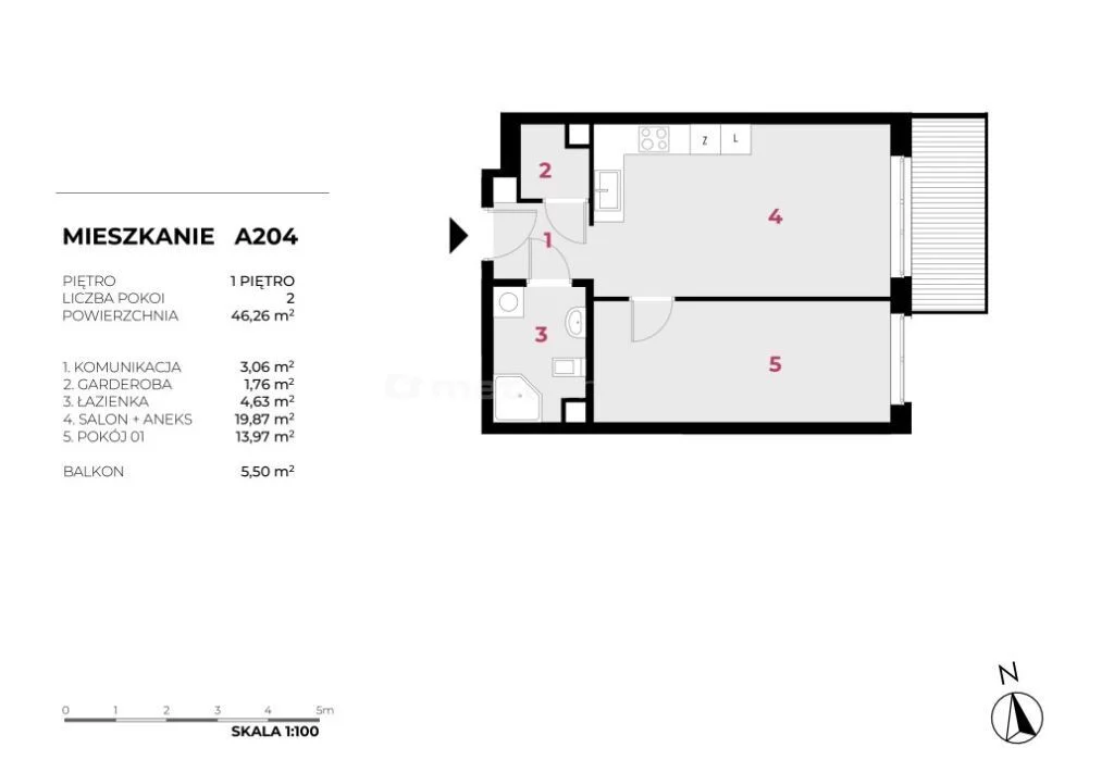 Mieszkanie dwupokojowe 46,26 m², Warszawa, Wesoła, Gościniec, Sprzedaż