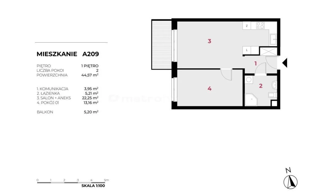 Mieszkanie dwupokojowe 44,57 m², Warszawa, Wesoła, Gościniec, Sprzedaż